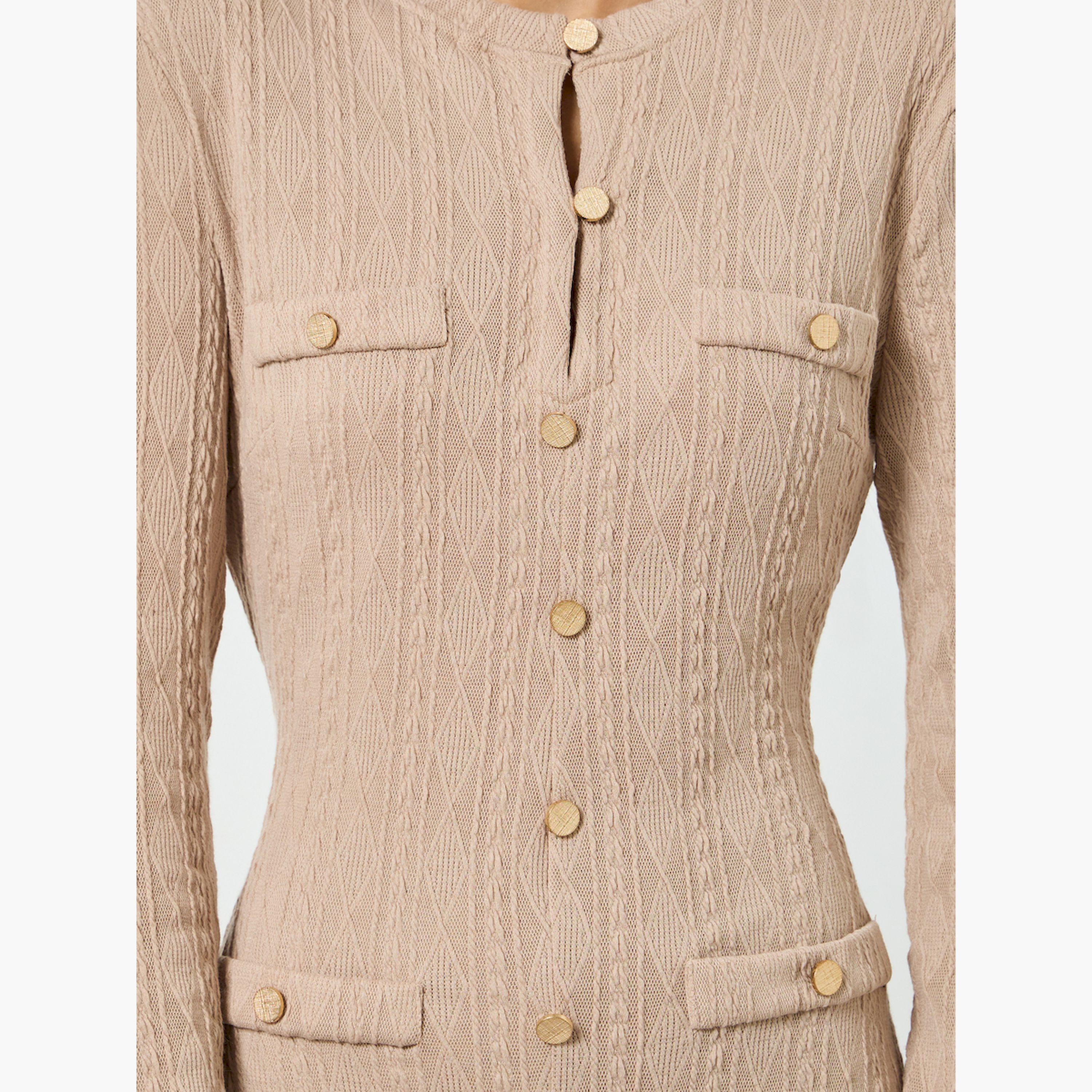 تيك تو × ستايلي - فستان ميدي لون بني فاتح نقشة مميزة وتفاصيل أزرار-women-clothing-dresses-image-5