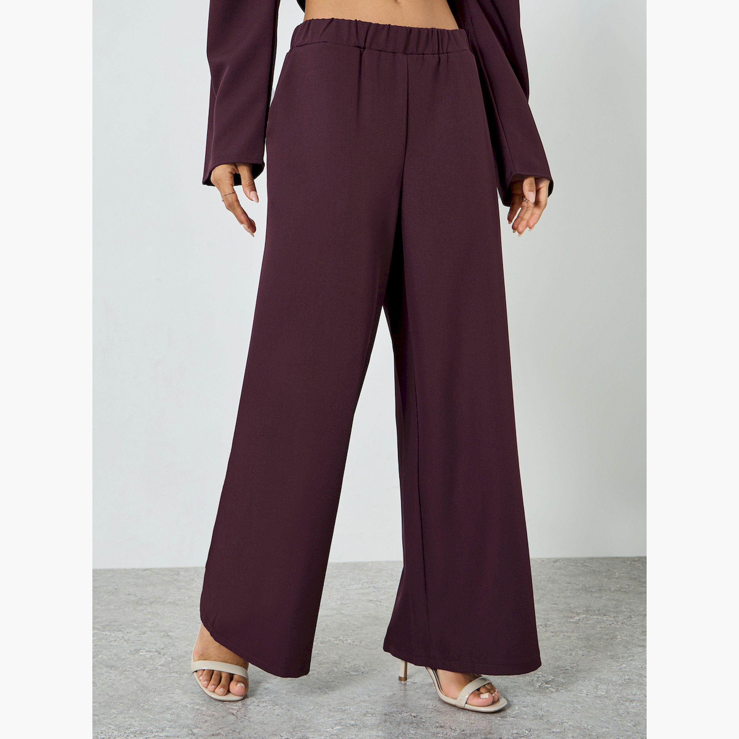تيك تو × ستايلي - طقم بلوزة فضفاضة وبنطال واسع الساقين لون برغندي-women-clothing-coordsets-image-4