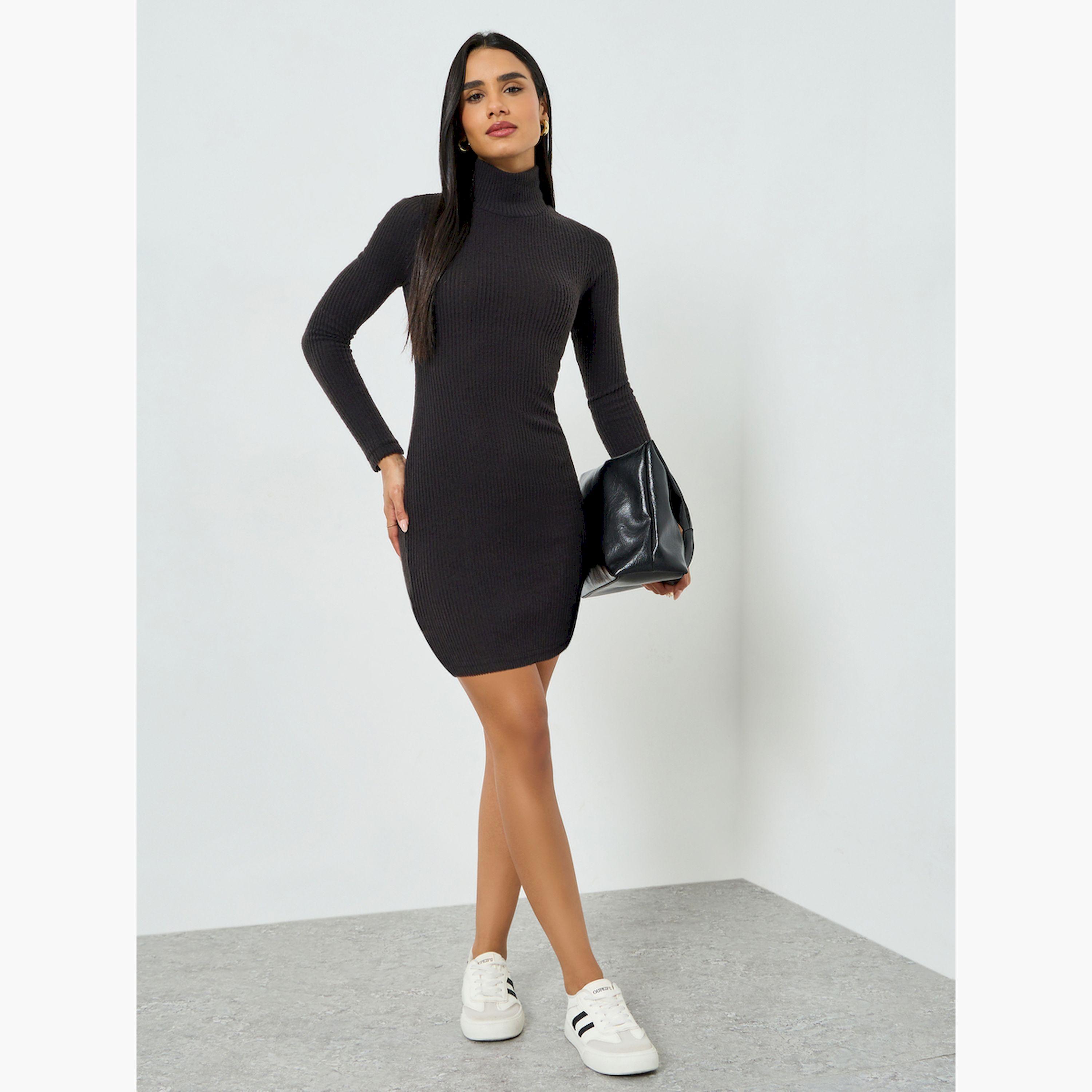 تيك تو × ستايلي - فستان قصير أسود ضيق مضلع-women-clothing-dresses-image-2