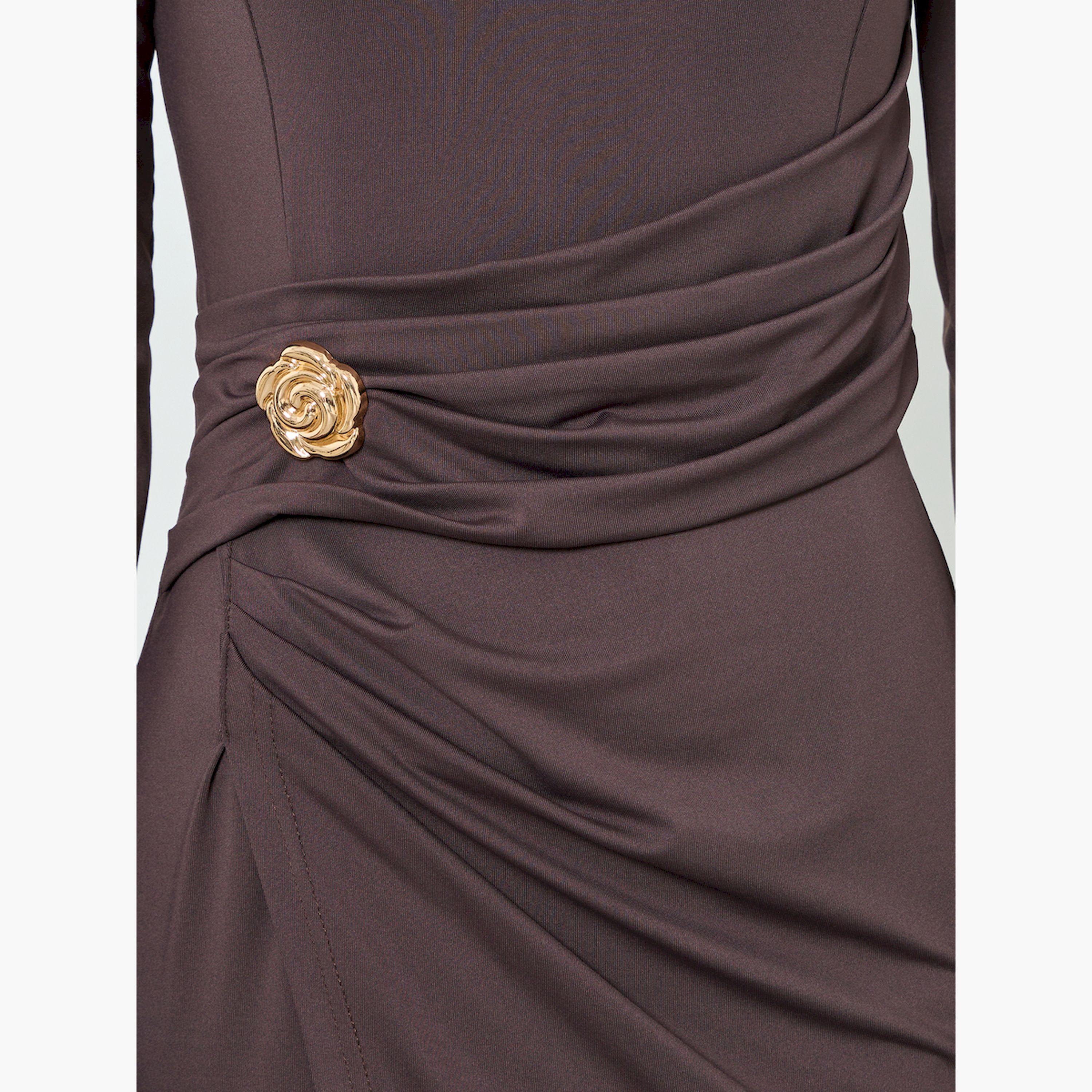 تيك تو × ستايلي - فستان ماكسي بني اللون بتفاصيل الكشكشة-women-clothing-dresses-image-4