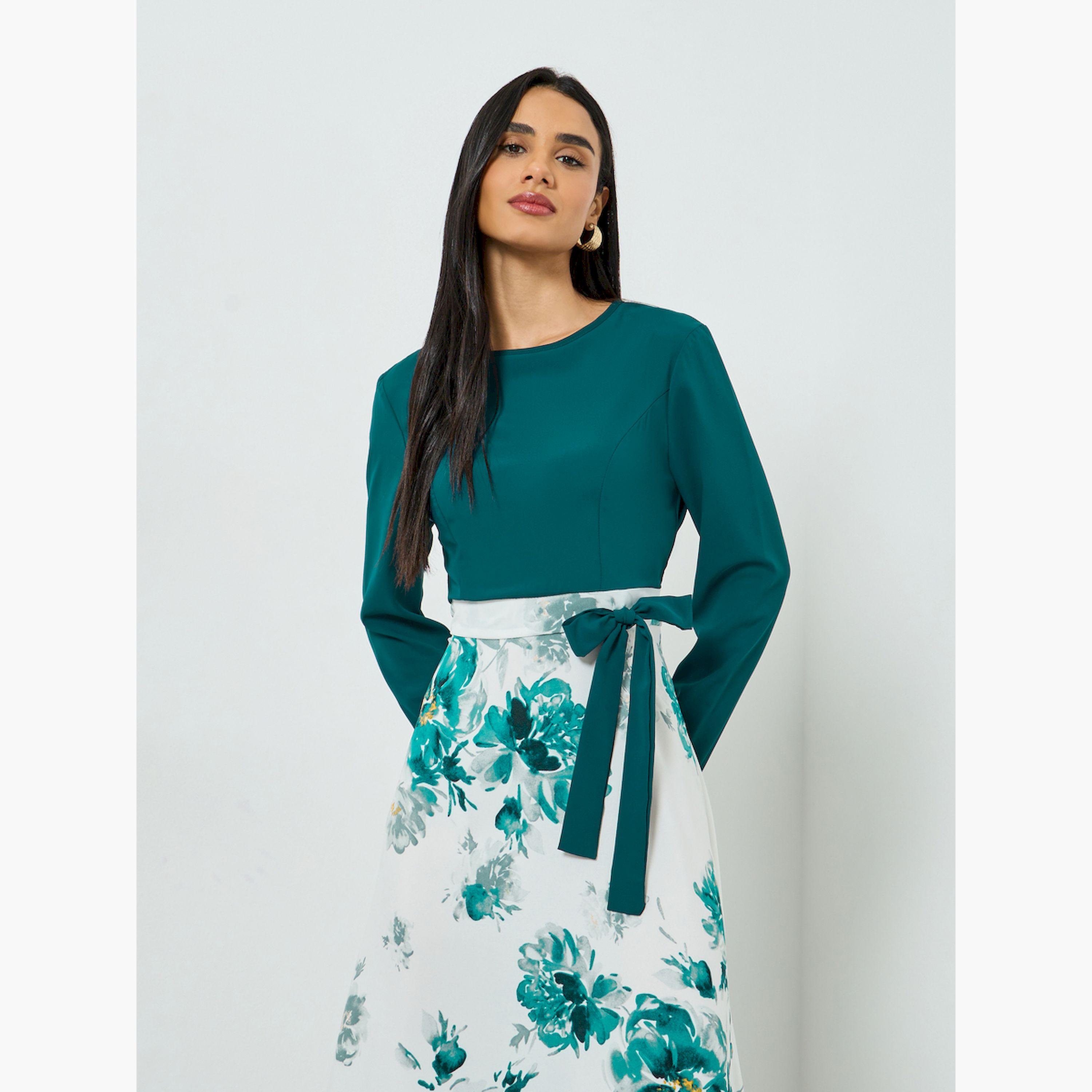 تيك تو × ستايلي - فستان ماكسي مزهر بتفاصيل فيونكة-women-clothing-dresses-image-2