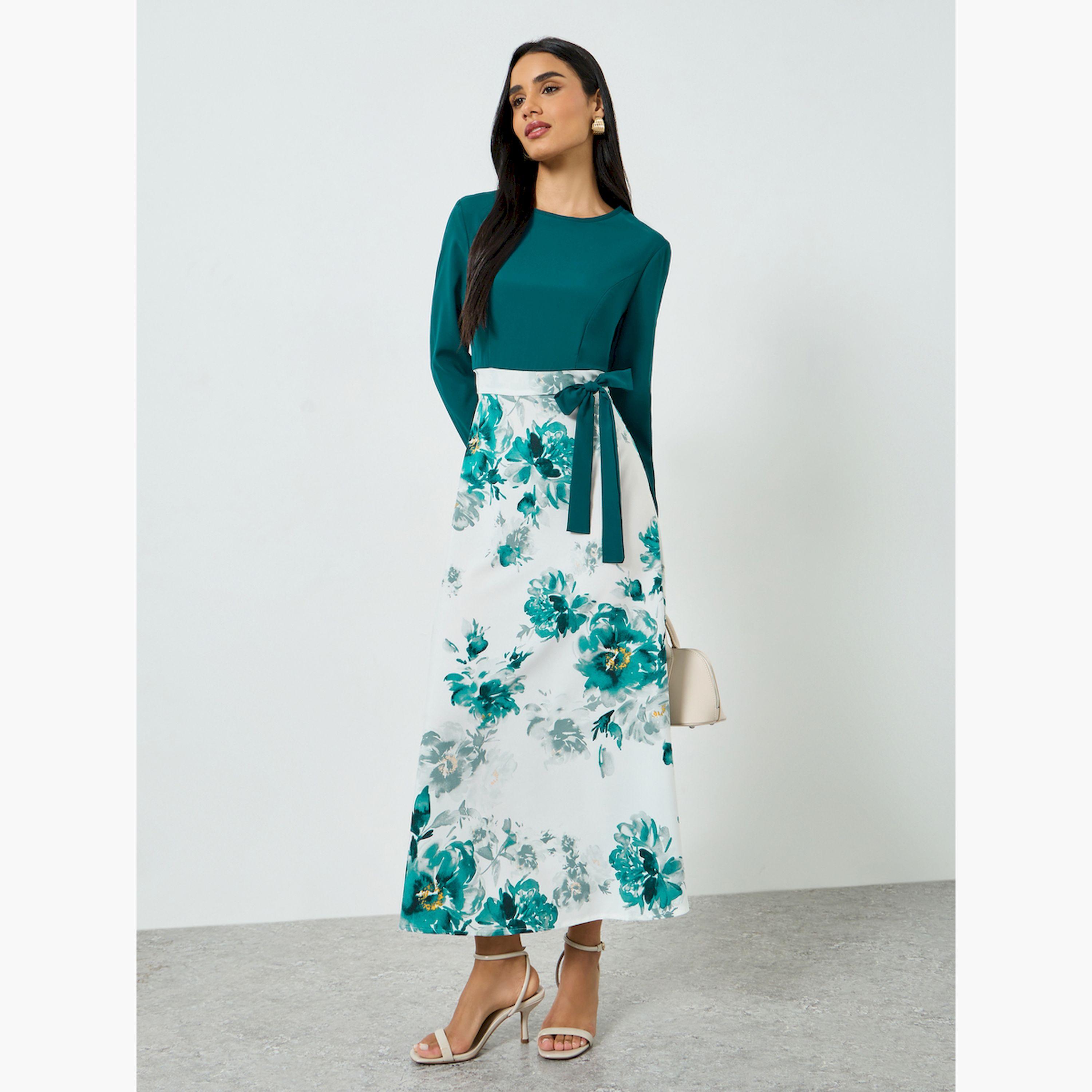 تيك تو × ستايلي - فستان ماكسي مزهر بتفاصيل فيونكة-women-clothing-dresses-image-3