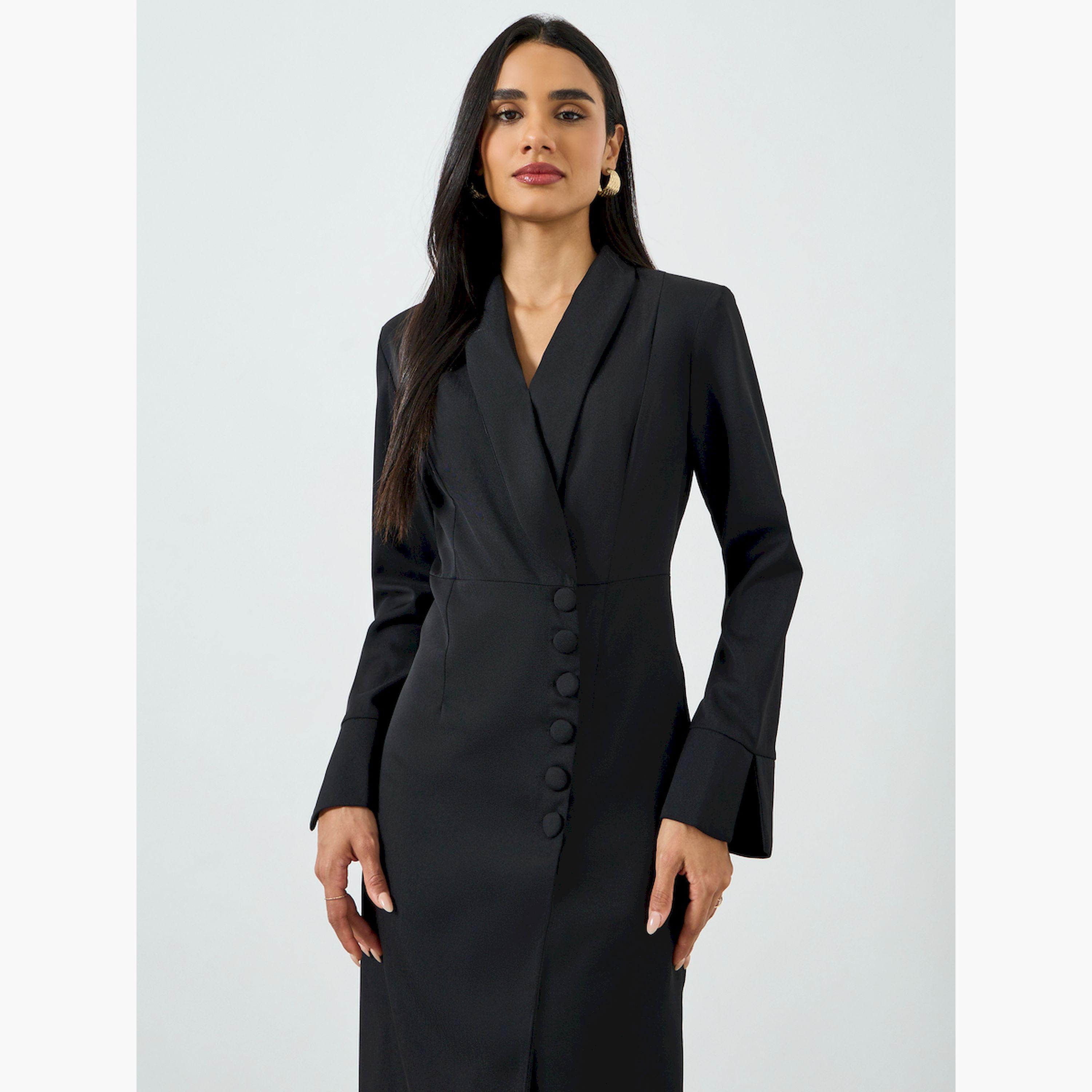 تيك تو × ستايلي - فستان ماكسي أسود من قماش التويل مزين بأزرار-women-clothing-dresses-image-2
