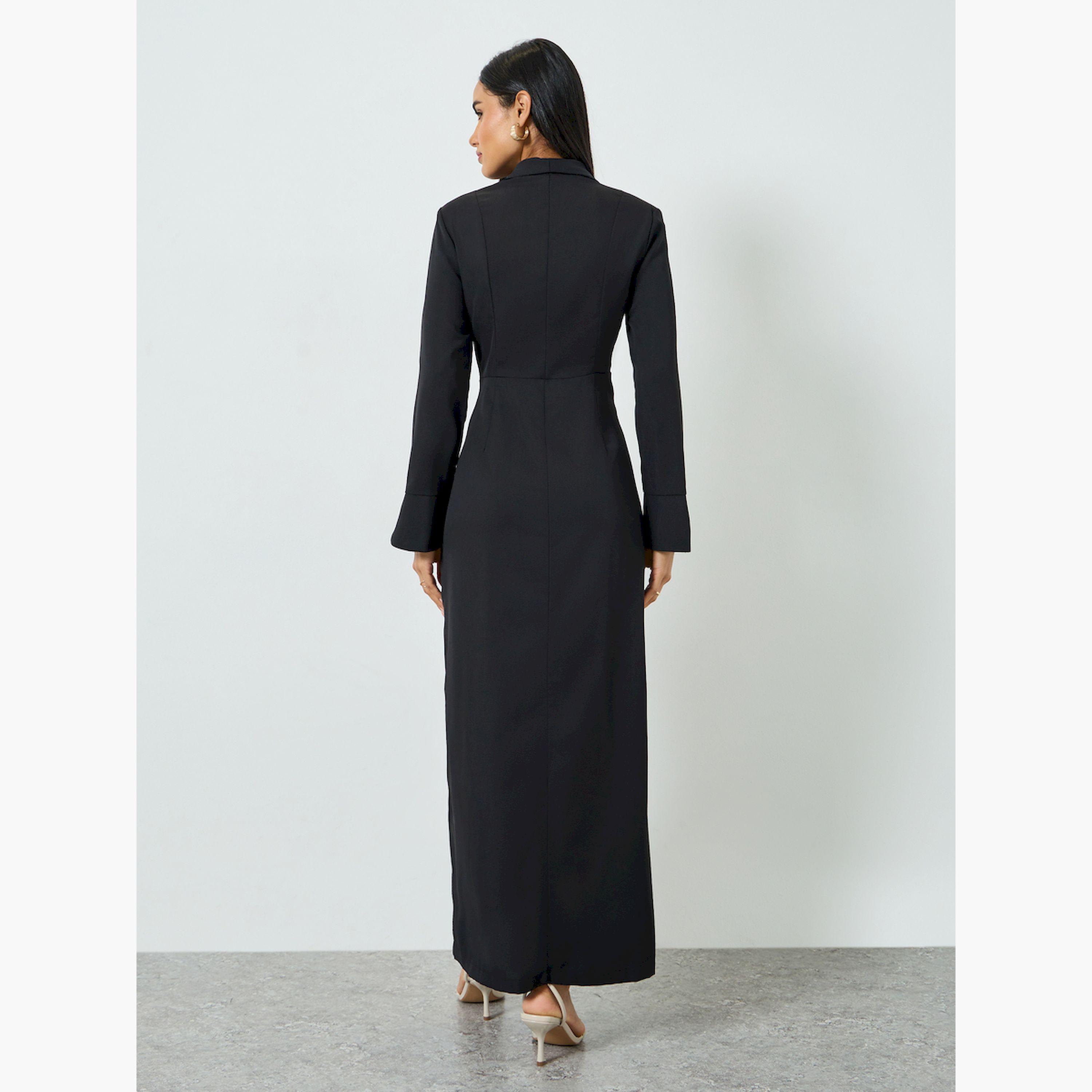 تيك تو × ستايلي - فستان ماكسي أسود من قماش التويل مزين بأزرار-women-clothing-dresses-image-5