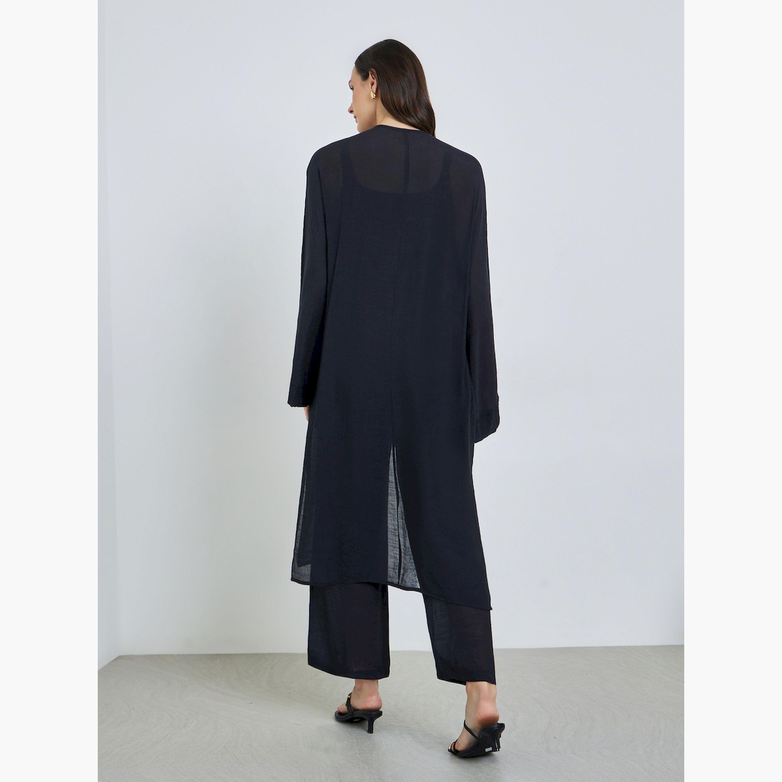 Take Two Black Open Front Midi Kimono with Drawstring Waist Pants Co-Ords-women-clothing-coordsets-image-4