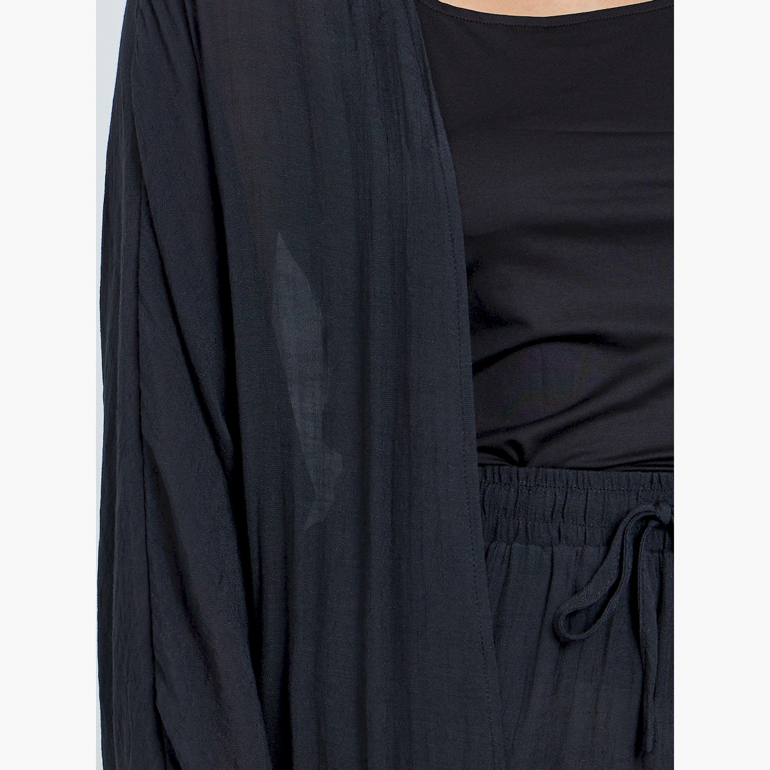 Take Two Black Open Front Midi Kimono with Drawstring Waist Pants Co-Ords-women-clothing-coordsets-image-6