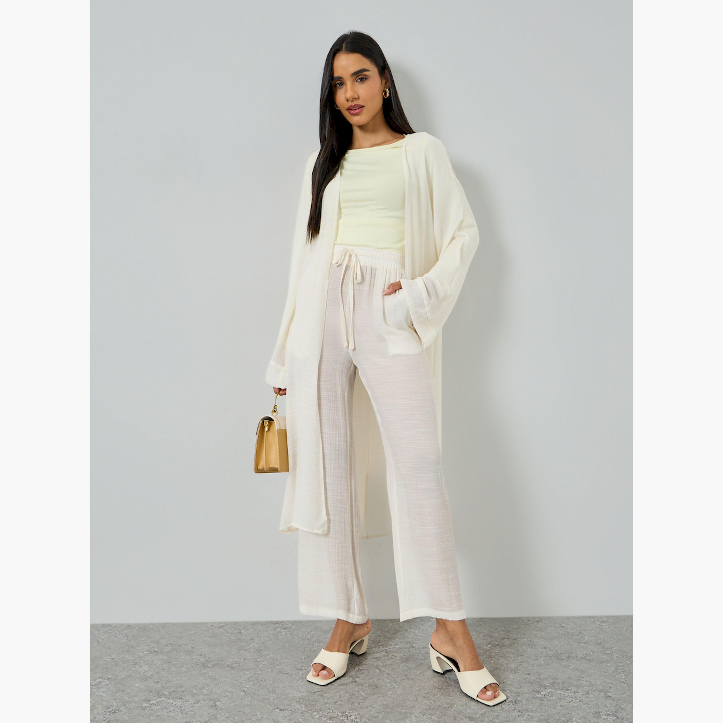 Take Two X Styli Off White Open Front Kimono and Solid Pants Co-Ords-women-clothing-coordsets-image-1