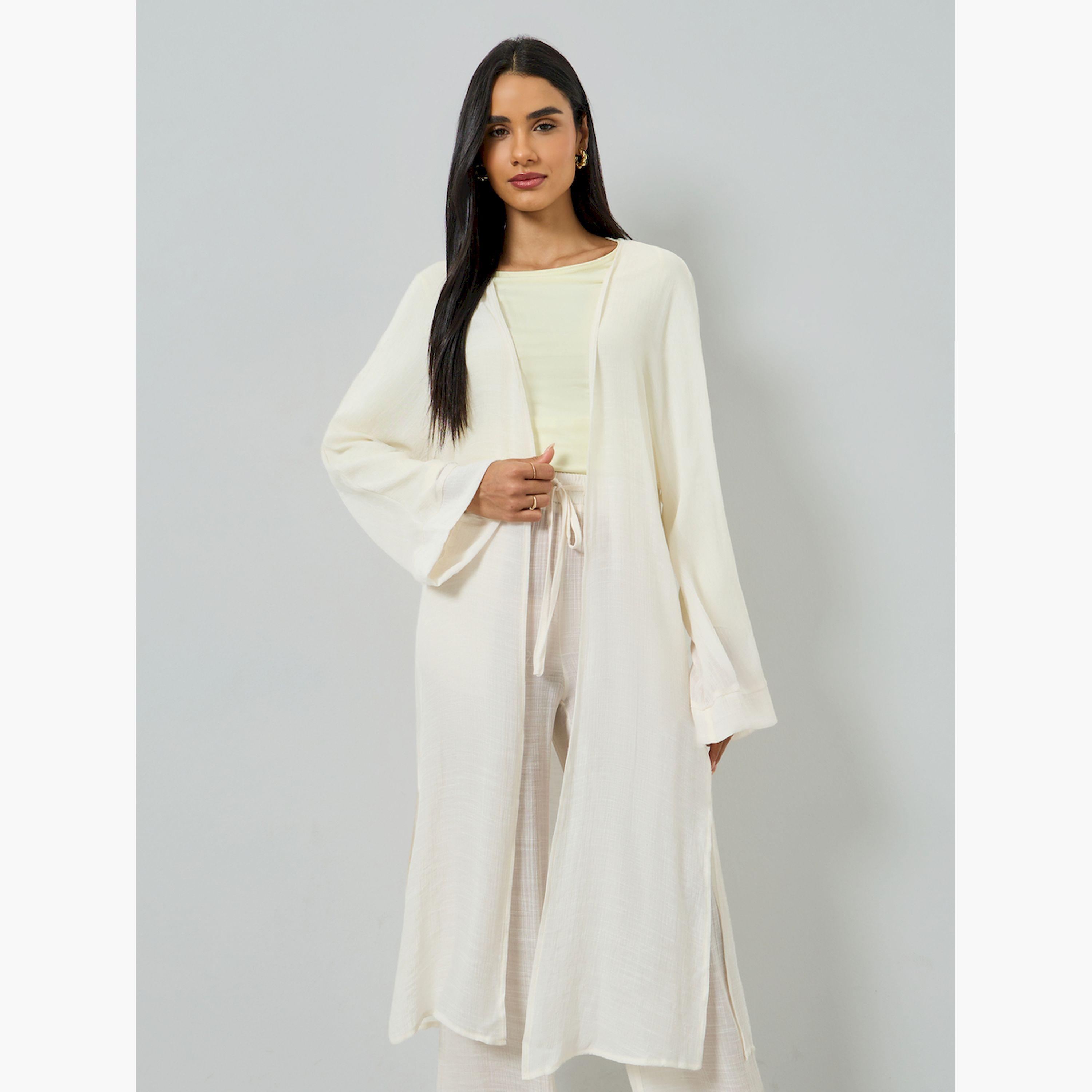 Take Two X Styli Off White Open Front Kimono and Solid Pants Co-Ords-women-clothing-coordsets-image-2