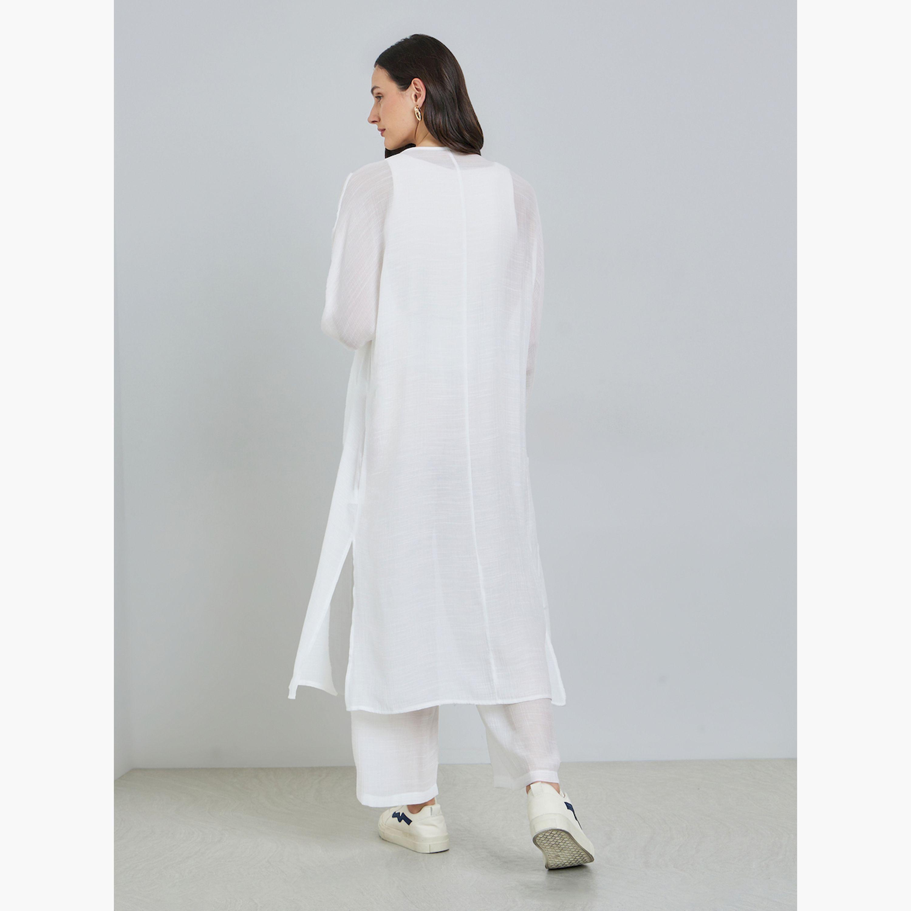 Take Two White Open Front Midi Kimono with Drawstring Waist Pants Co-Ords-women-clothing-coordsets-image-4