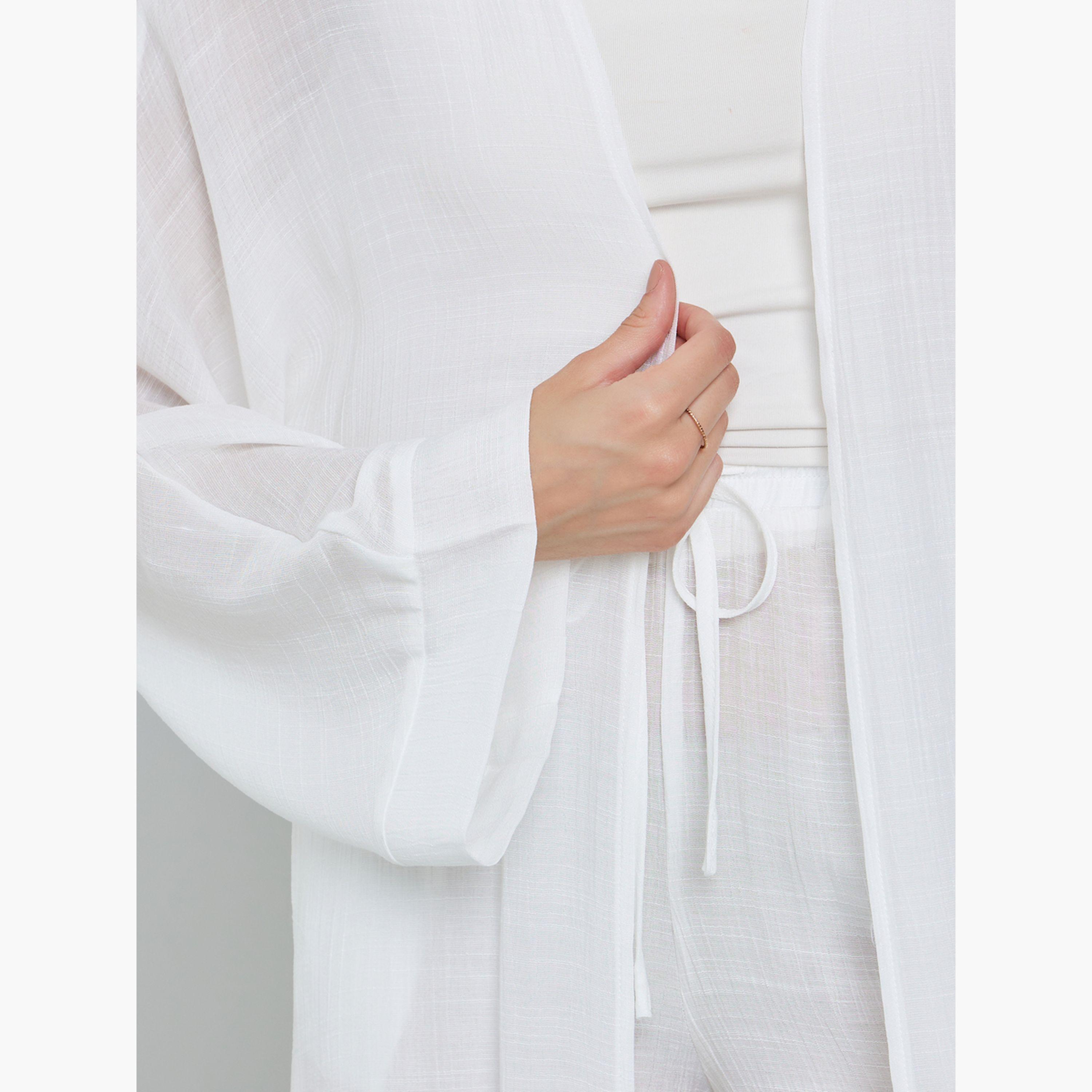 Take Two White Open Front Midi Kimono with Drawstring Waist Pants Co-Ords-women-clothing-coordsets-image-6