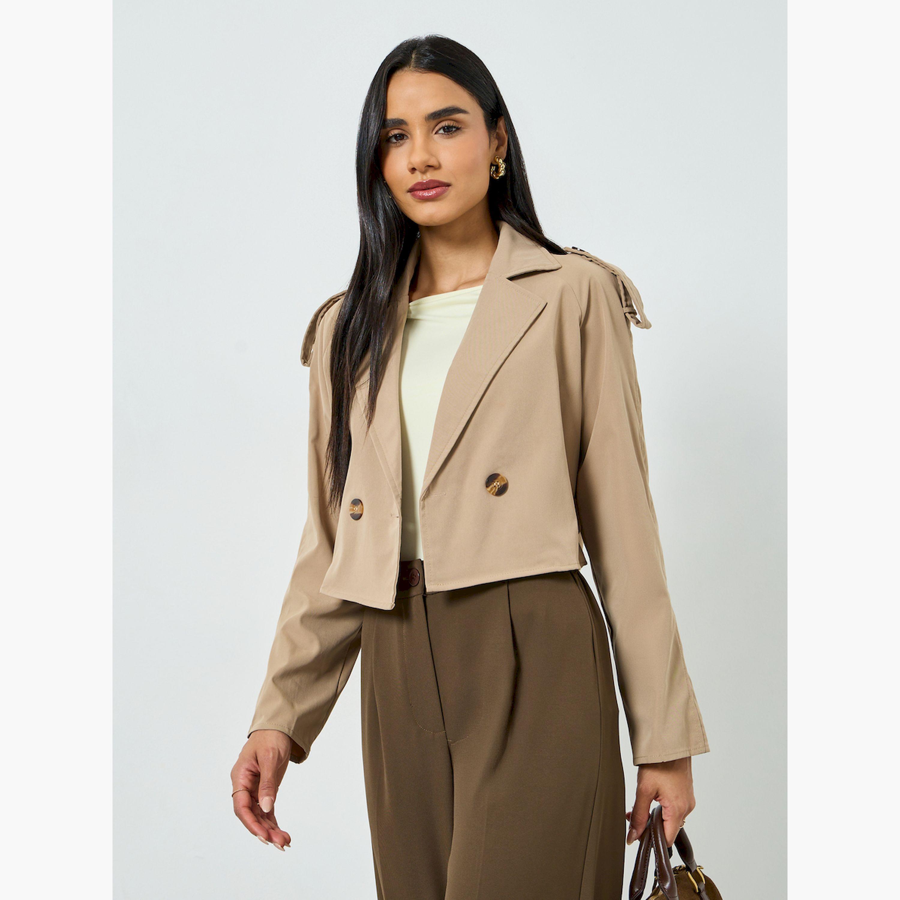 Take Two Tan Belted Cropped Windbreaker Jacket-women-winterwear-coatsandjackets-jackets-image-1