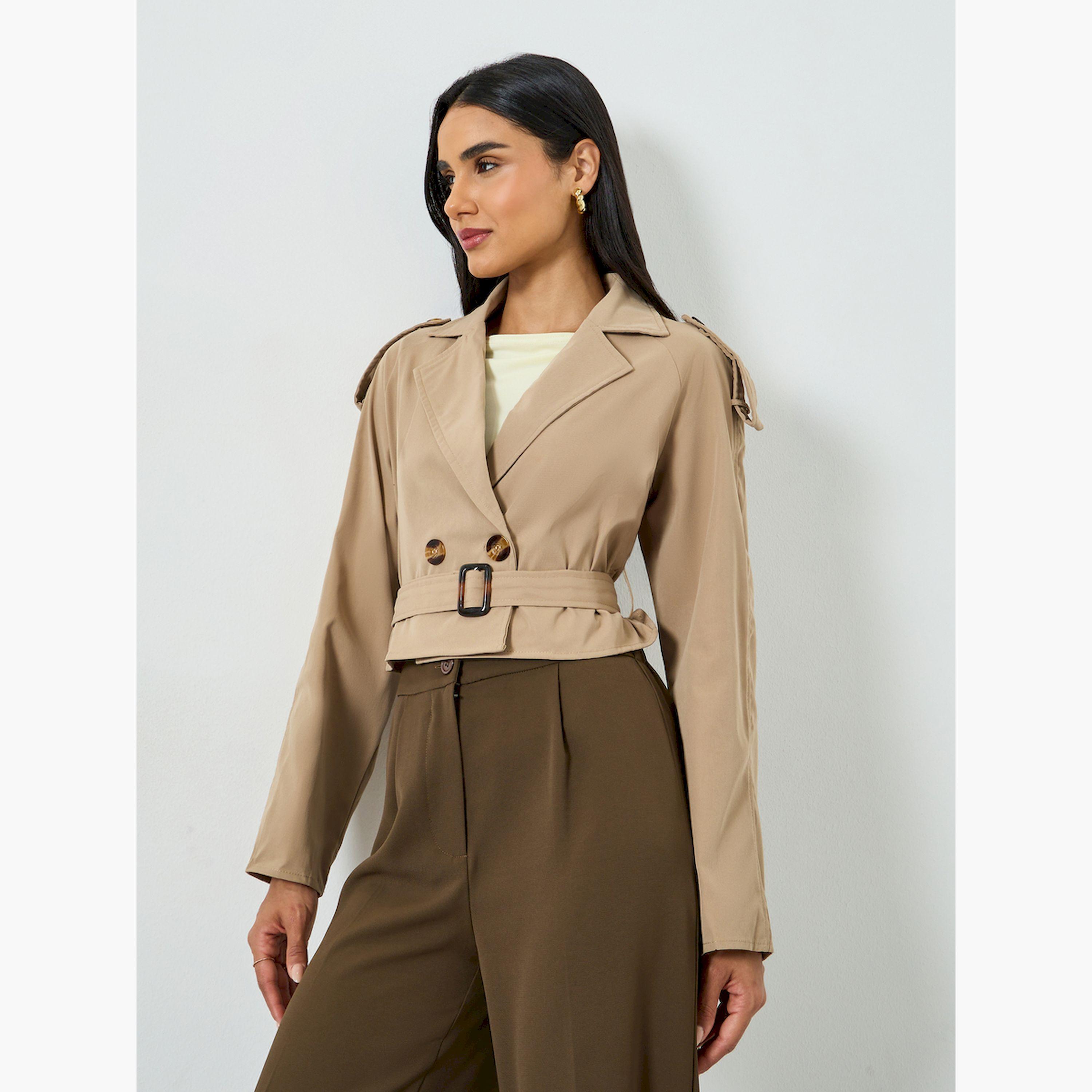 Take Two Tan Belted Cropped Windbreaker Jacket-women-winterwear-coatsandjackets-jackets-image-3