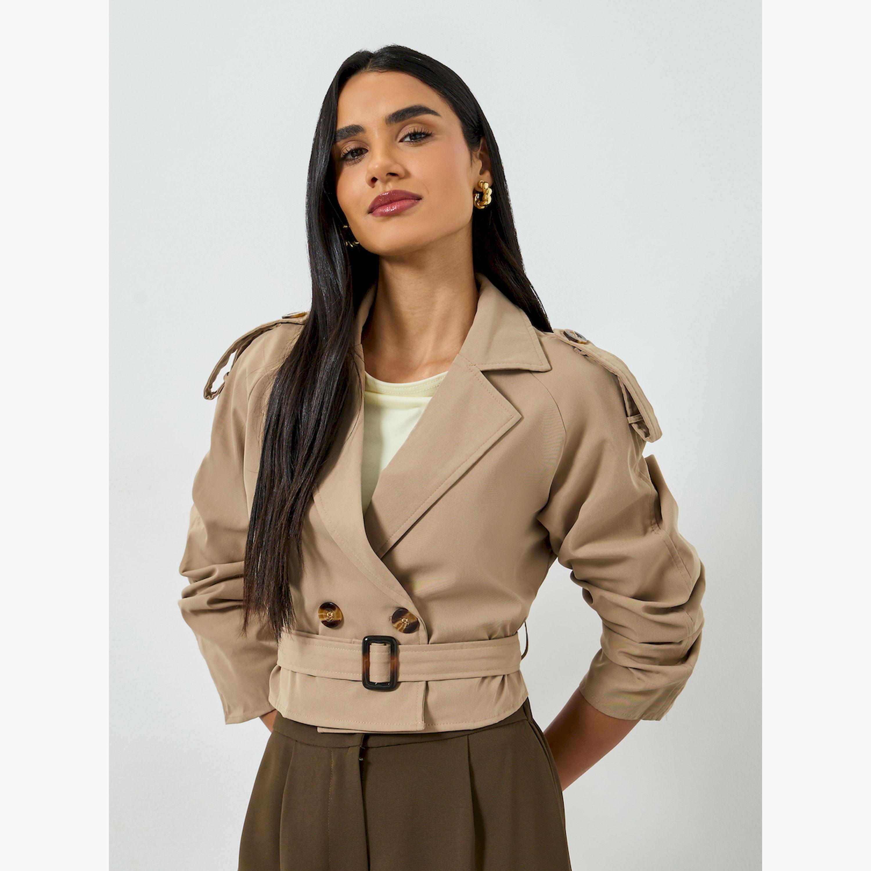 Take Two Tan Belted Cropped Windbreaker Jacket-women-winterwear-coatsandjackets-jackets-image-4