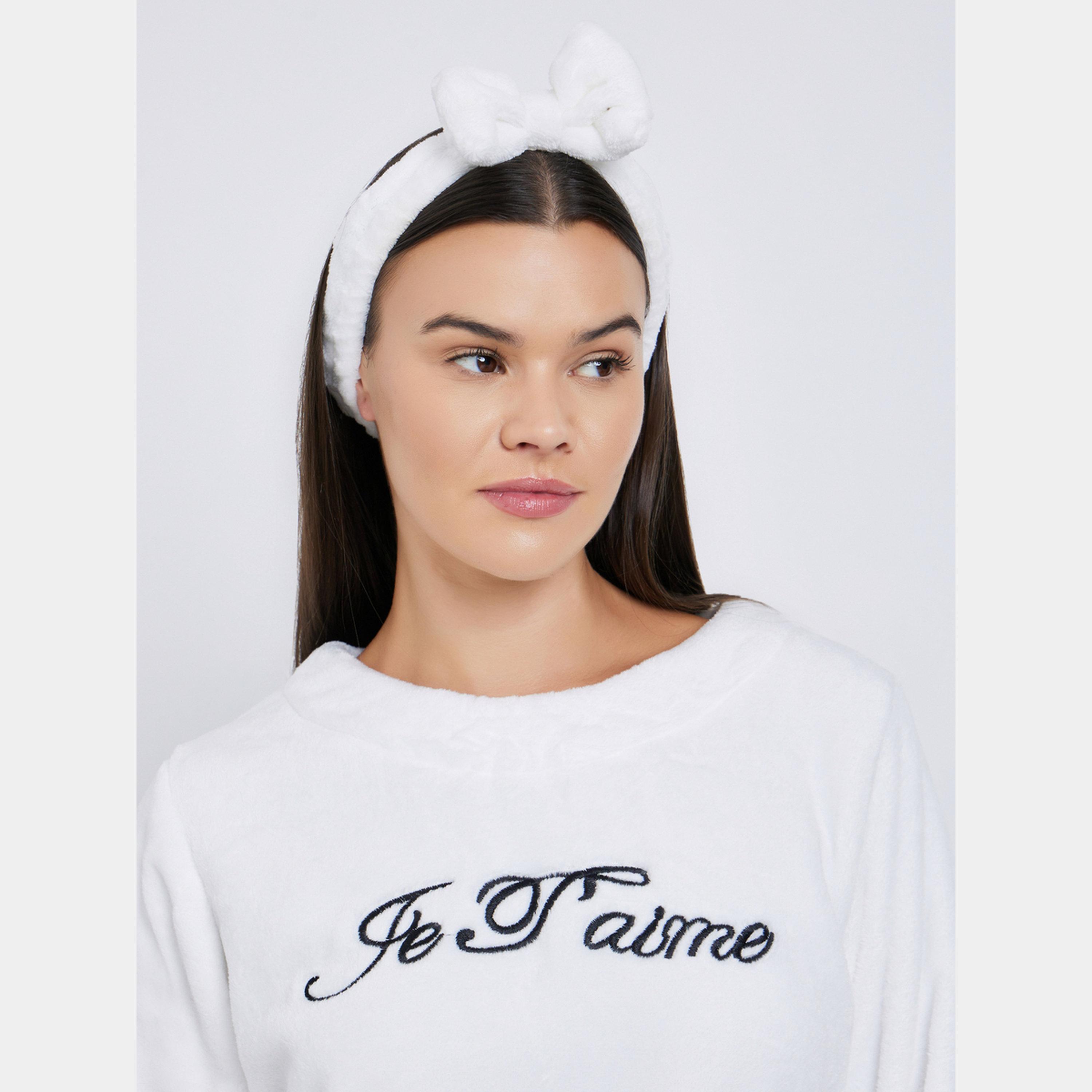 Styli Fleece Contrast Piped Top, Headband and Pyjama Set-women-clothing-nightwear-pyjamas-longsets-image-5