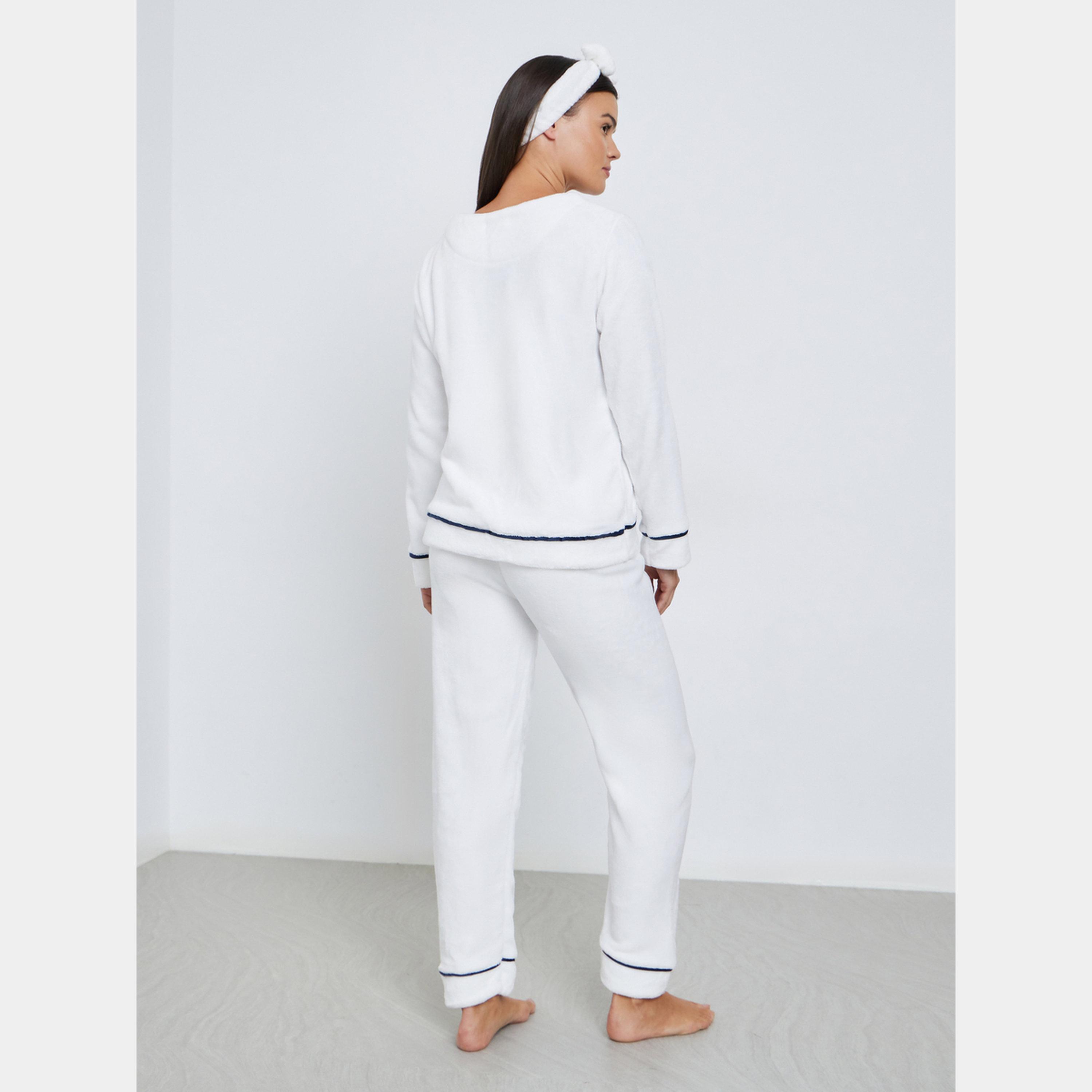 ستايلي - بيجاما بنطال وبلوزة وربطة رأس صوف لون متباين-women-clothing-nightwear-pyjamas-longsets-image-6
