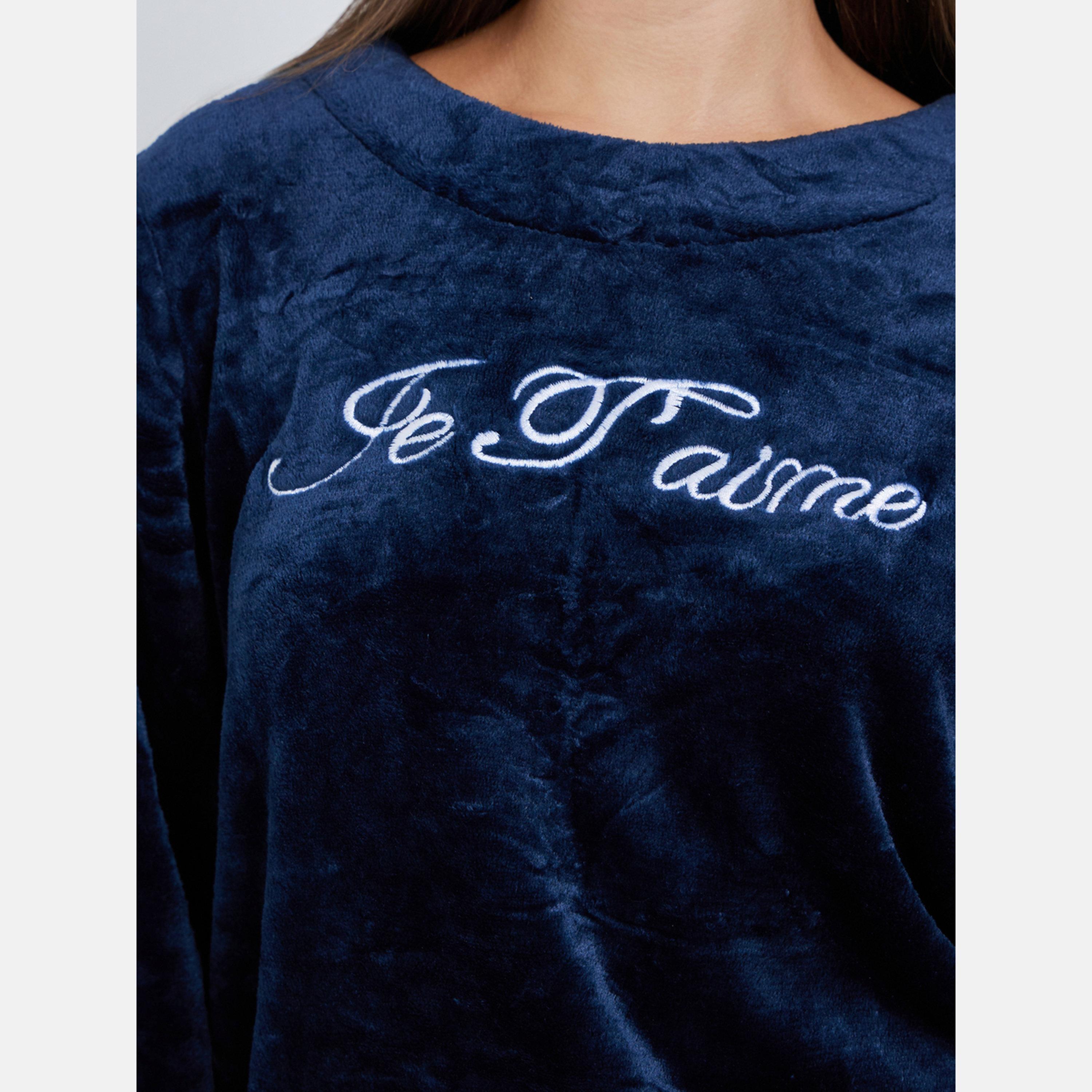 ستايلي - بيجاما بنطال وبلوزة وربطة رأس صوف بلون متباين-women-clothing-nightwear-pyjamas-longsets-image-5