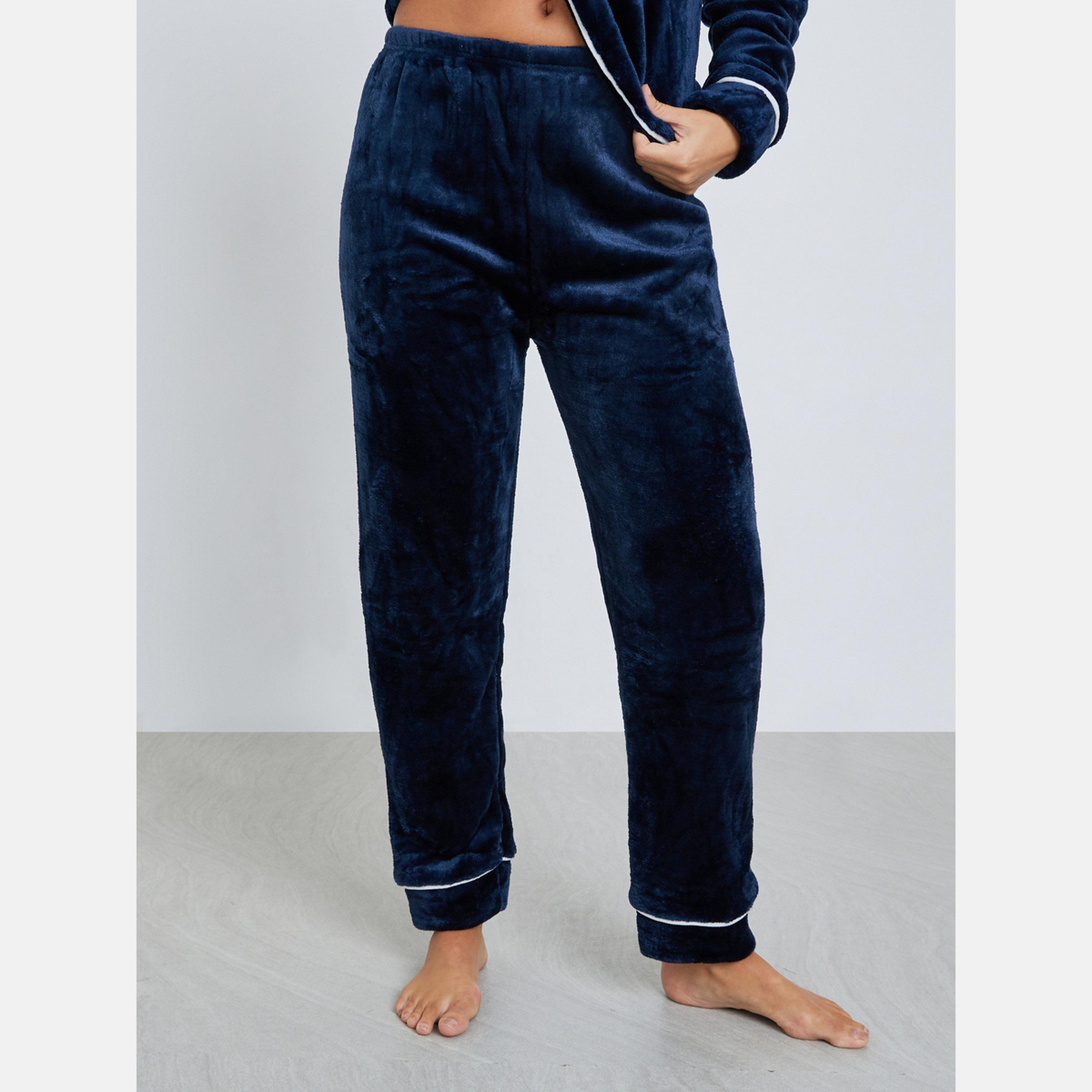 ستايلي - بيجاما بنطال وبلوزة وربطة رأس صوف بلون متباين-women-clothing-nightwear-pyjamas-longsets-image-6