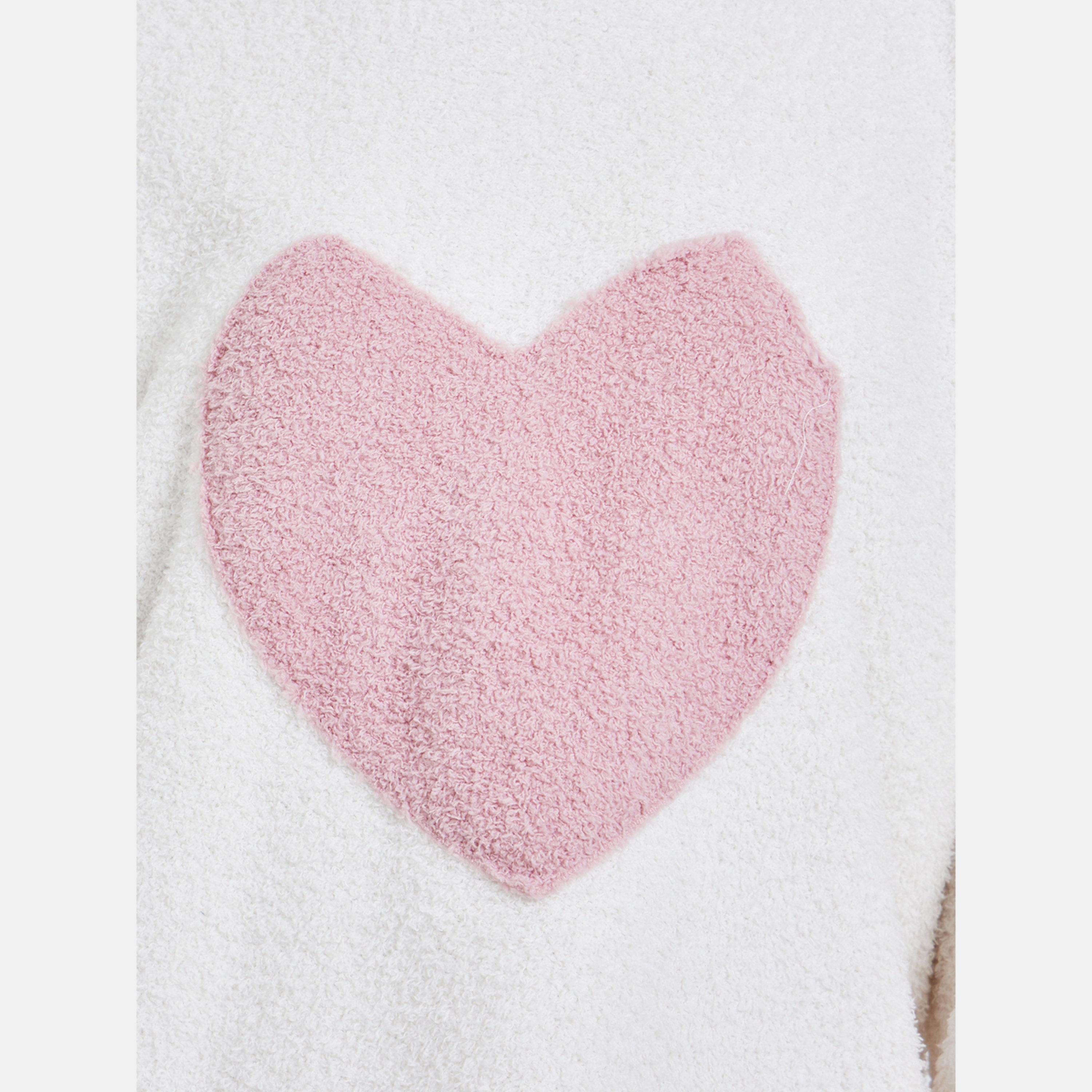 Styli Contrast Heart Detail Fleece Top and Pyjama Set-women-clothing-nightwear-pyjamas-longsets-image-3