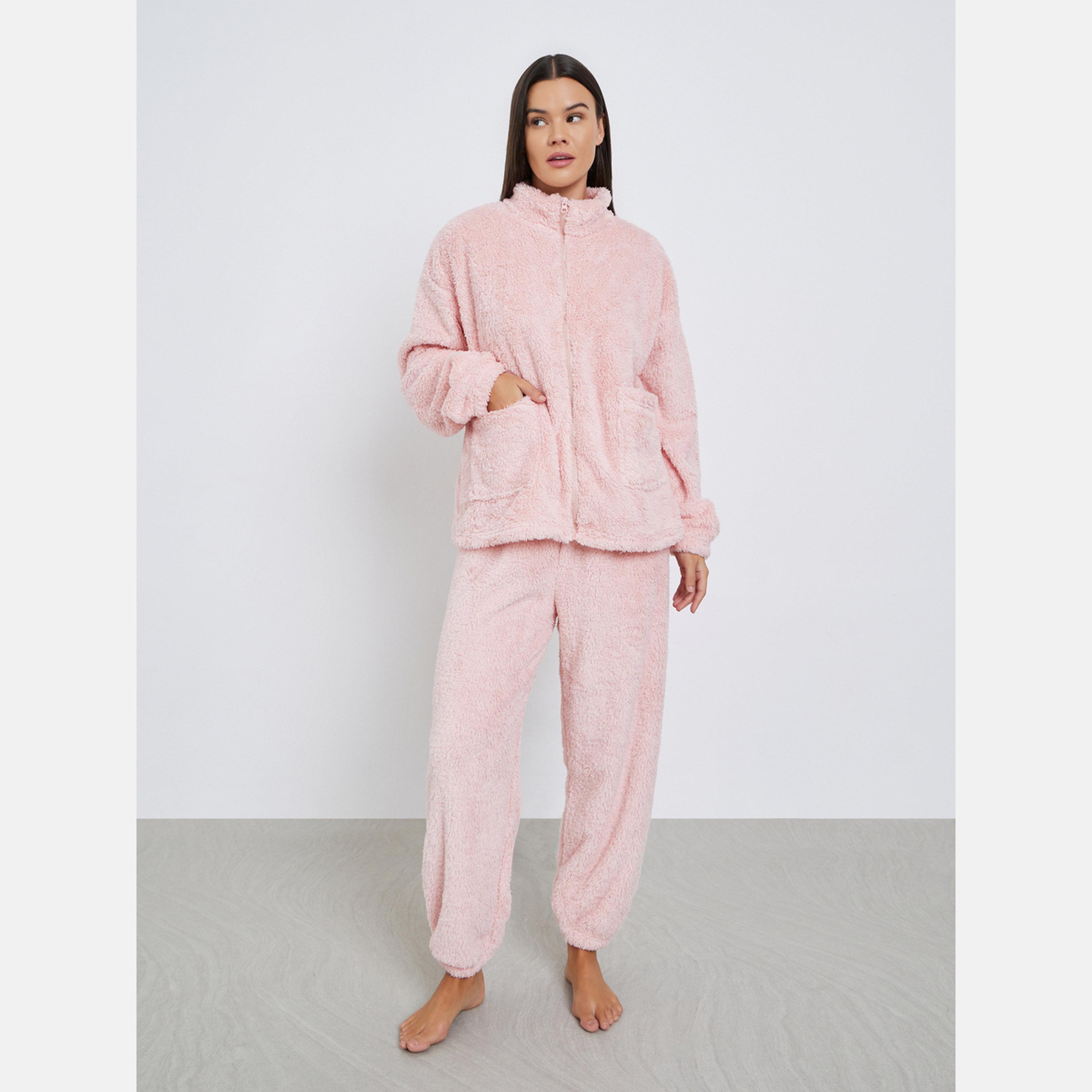 Styli Fleece Full Zip Up Pocket Top and Pyjama Set-women-clothing-nightwear-pyjamas-longsets-image-1
