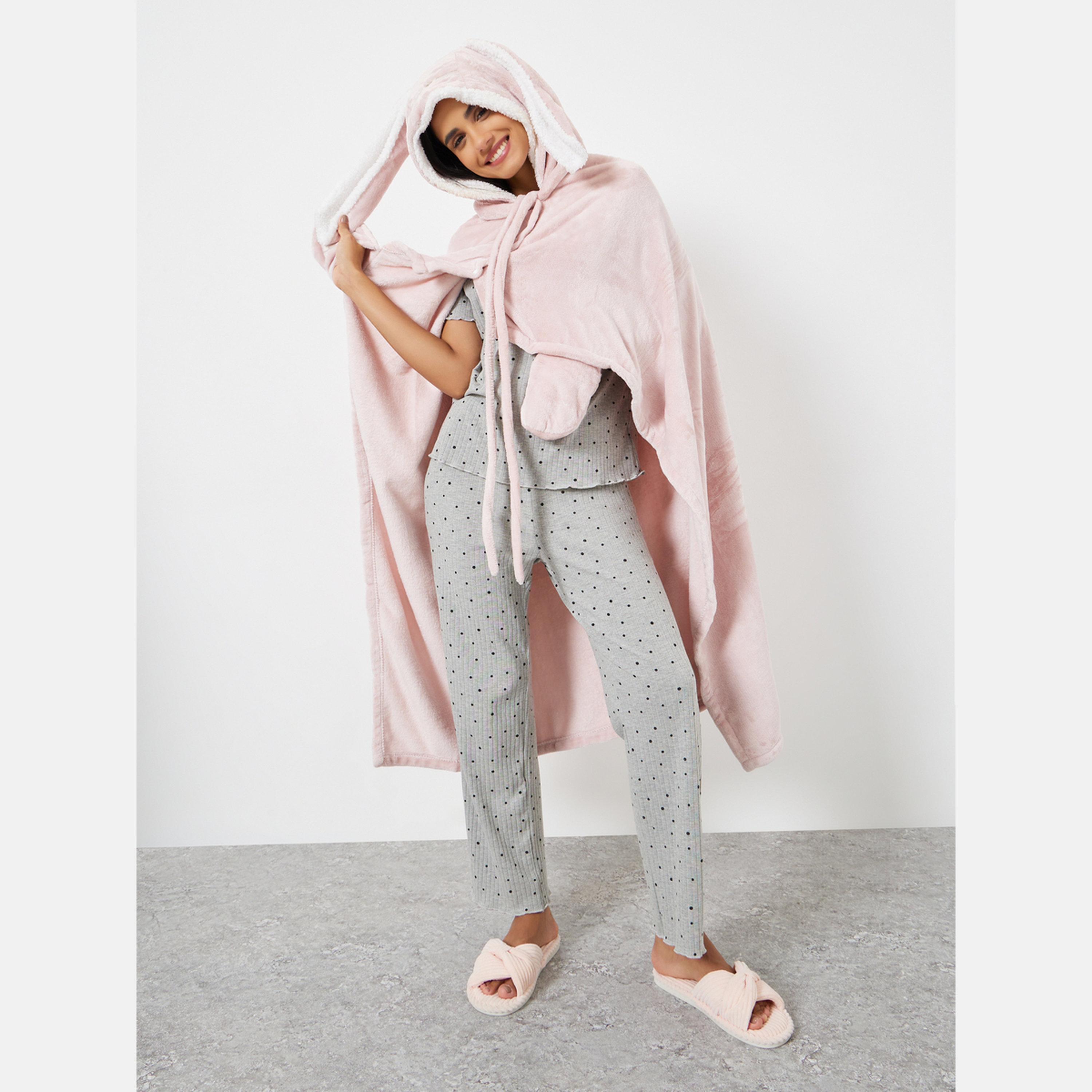 Styli Fleece Buttoned Bunny Ears Hooded Cape Robe-women-clothing-nightwear-robes-image-3
