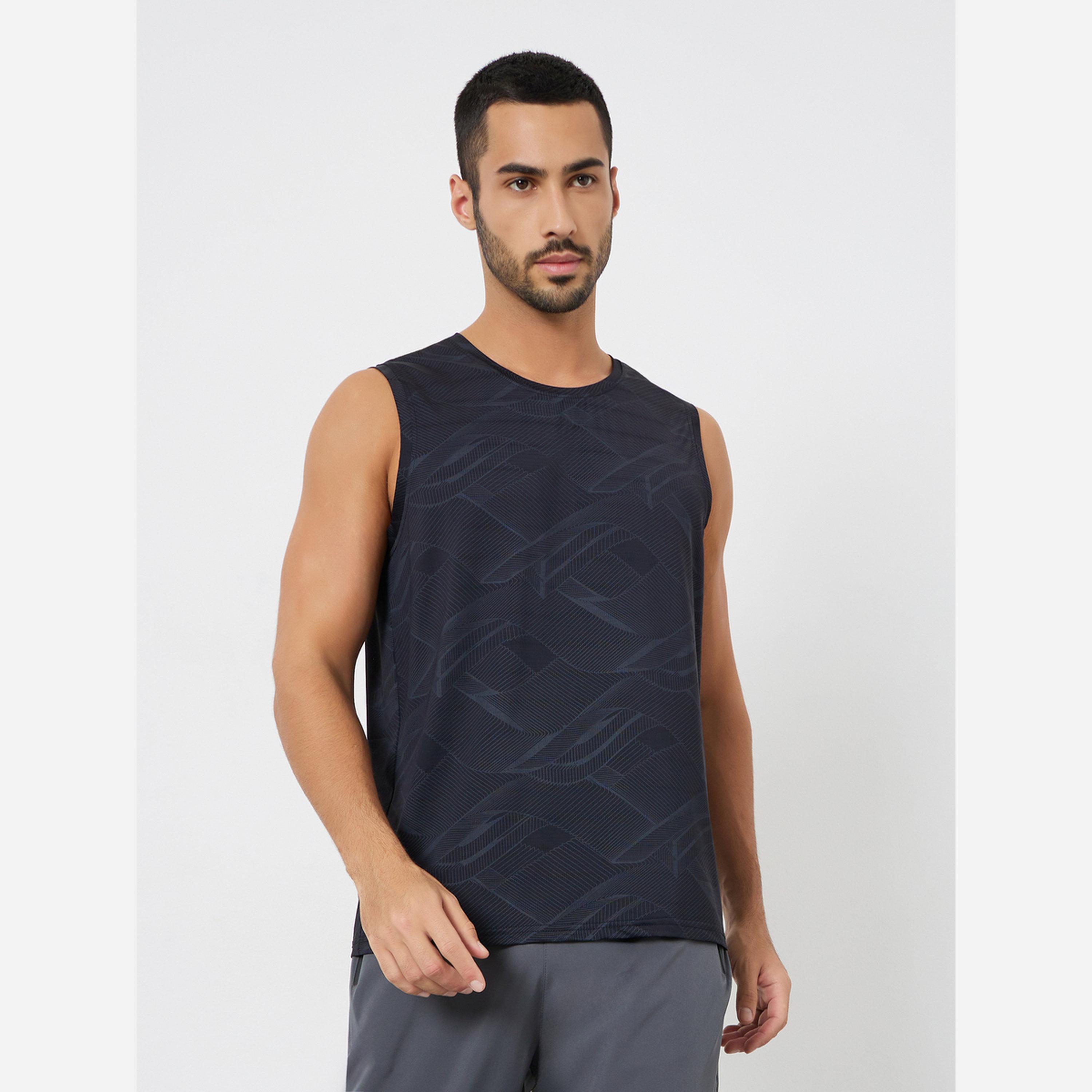 ستايلي - قميص رجالي لون أسود طبعة بدون أكمام مريح وعملي-men-clothing-sportswearandactivewear-tshirtsandpolos-image-1