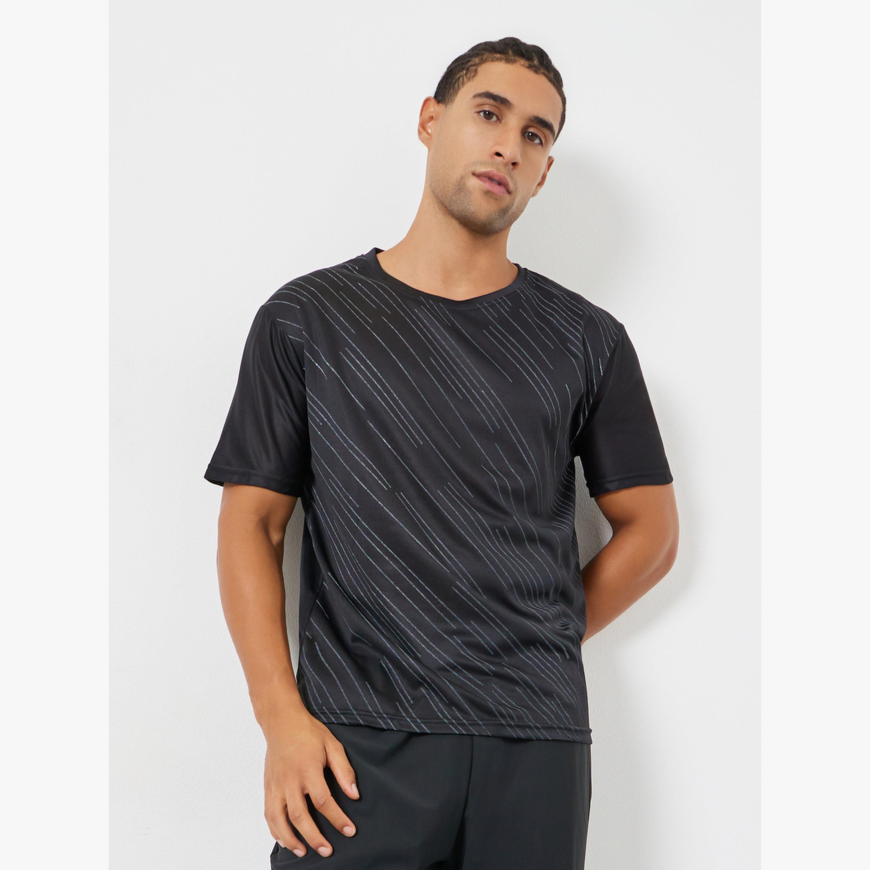 Styli Men Black Striped Training T-Shirt-men-clothing-sportswearandactivewear-tshirtsandpolos-image-1