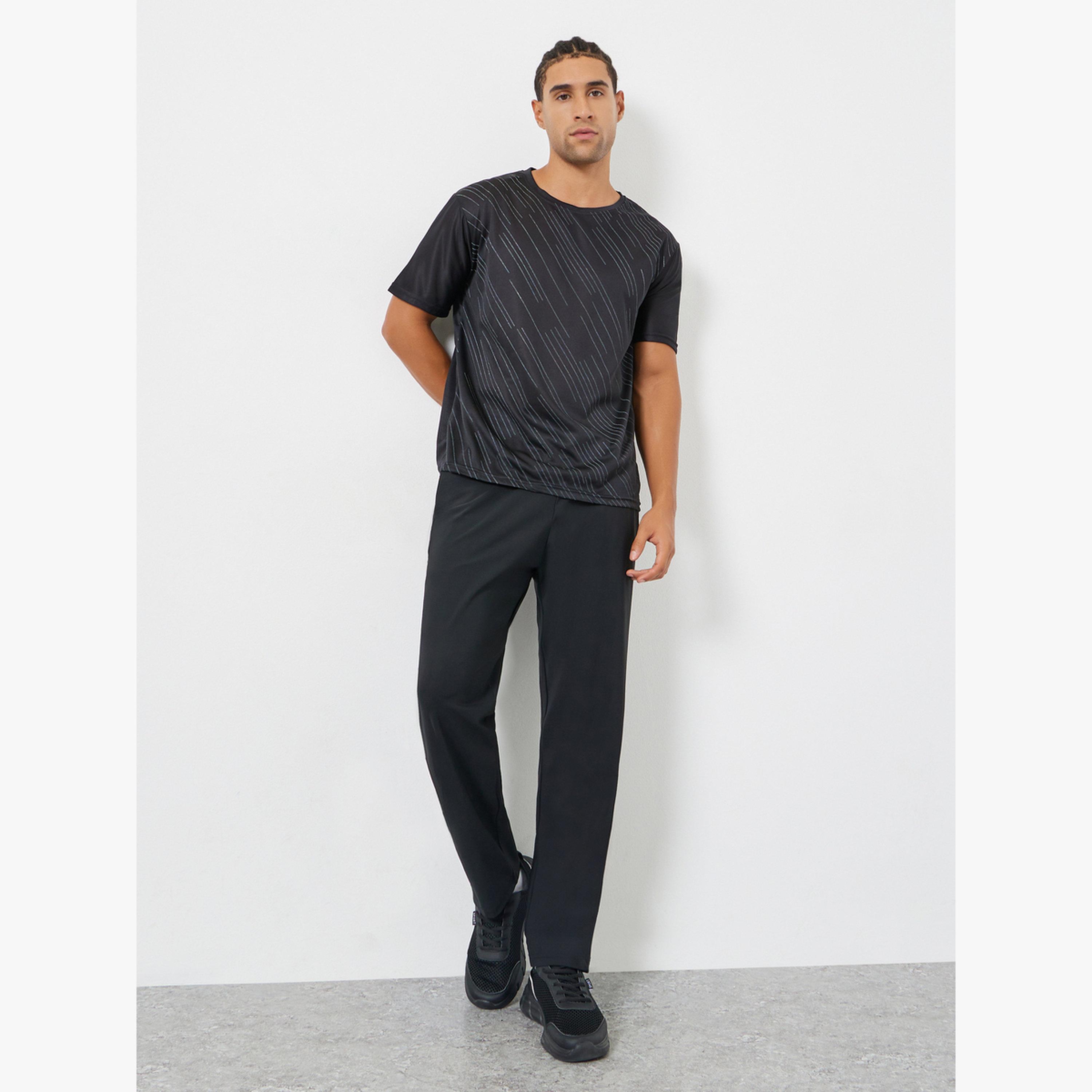 Styli Men Black Striped Training T-Shirt-men-clothing-sportswearandactivewear-tshirtsandpolos-image-2