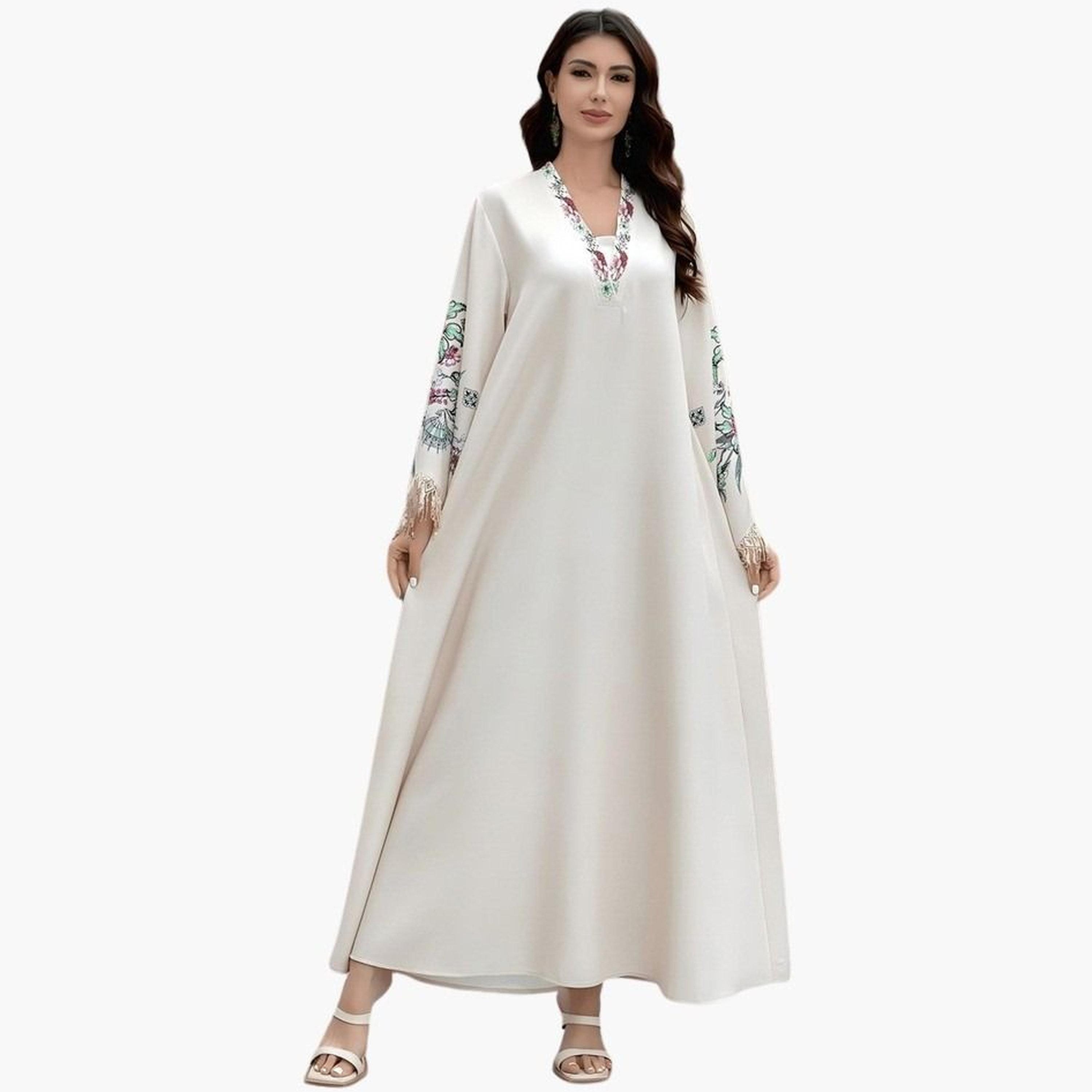 تيك تو - جلابية مزينة بالخرز ومزينة بشراشيب وطبعات الأزهار-women-arabicclothing-jalabiyas-image-1
