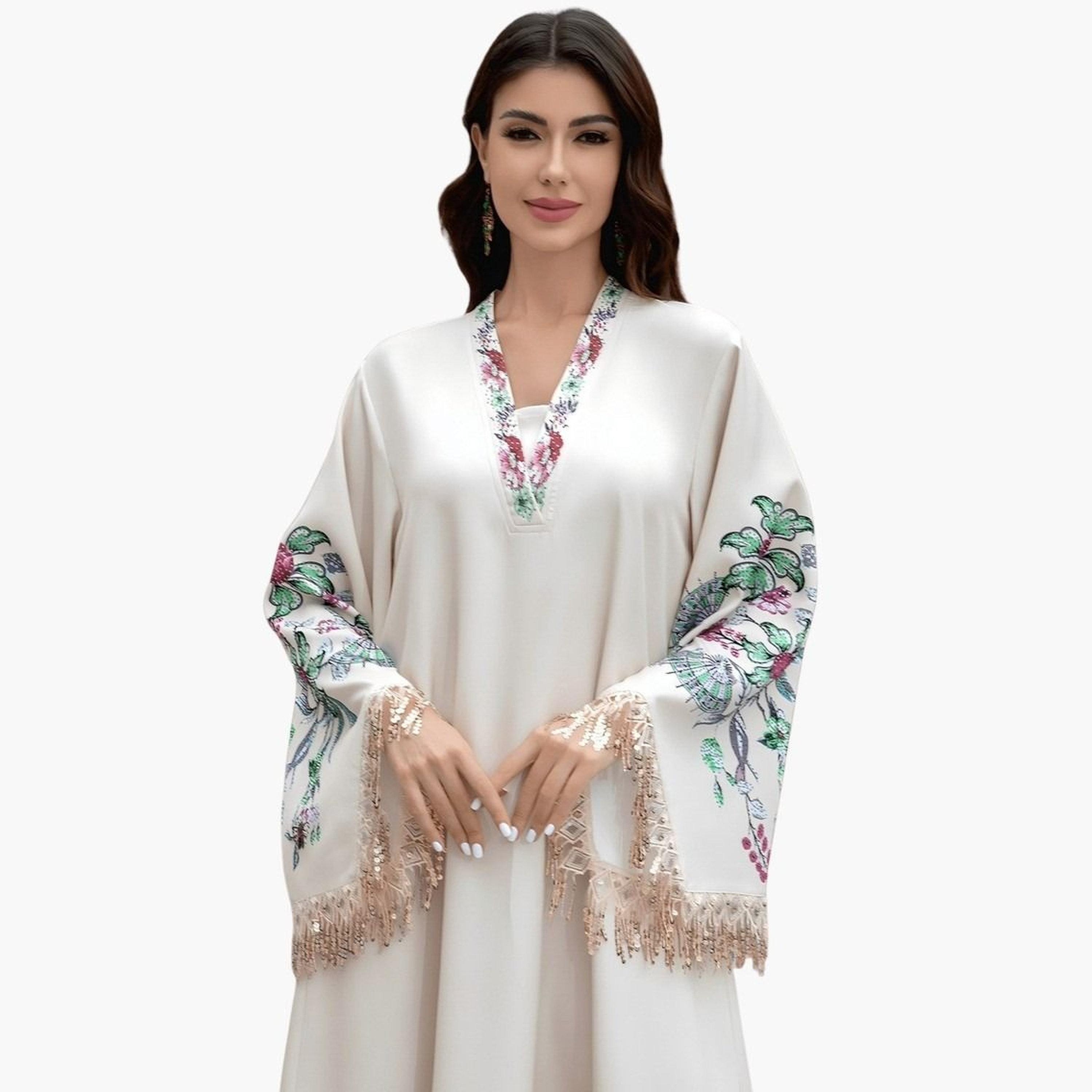 تيك تو - جلابية مزينة بالخرز ومزينة بشراشيب وطبعات الأزهار-women-arabicclothing-jalabiyas-image-2