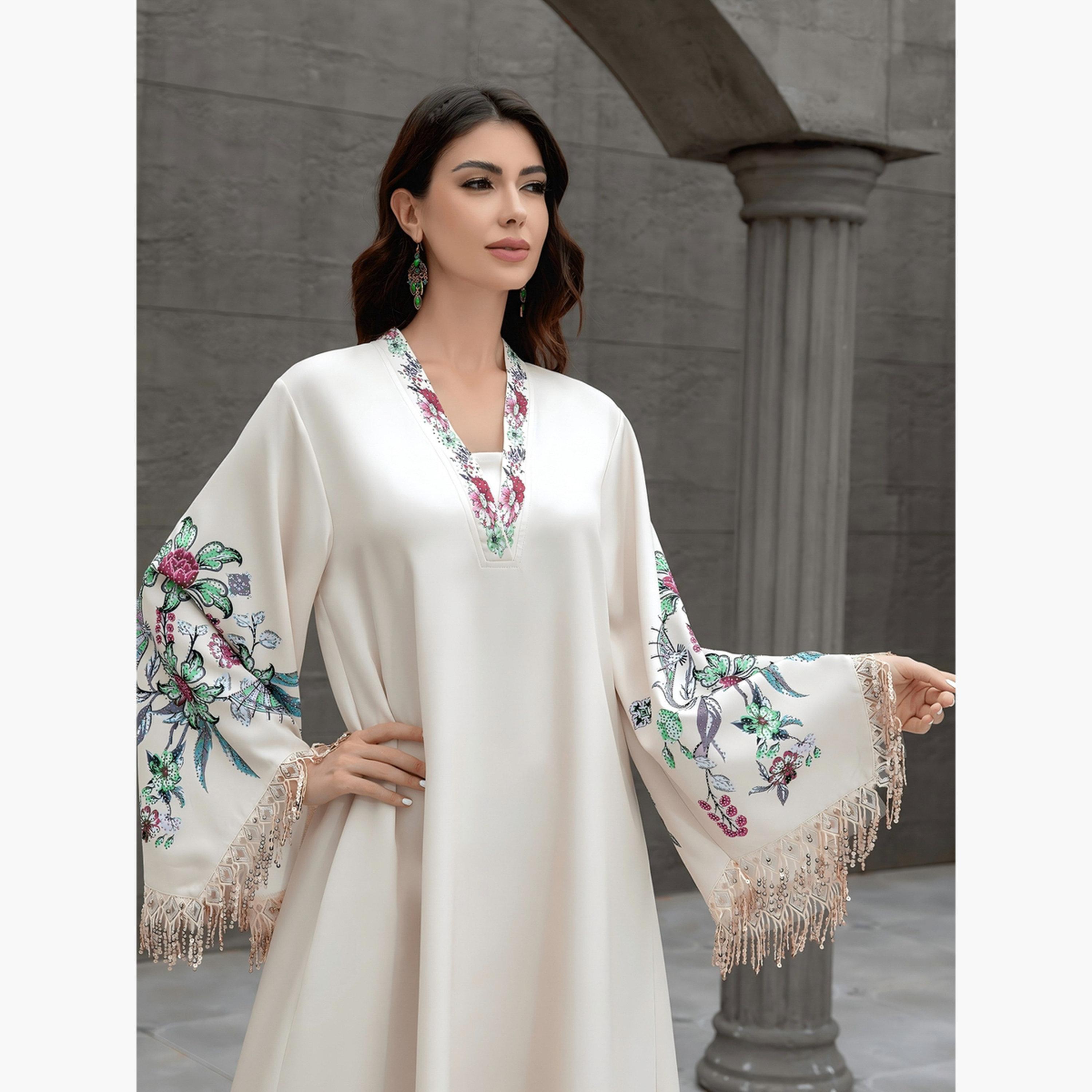 Take Two Floral Print Embellished Tassel Beaded Jalabiya-women-arabicclothing-jalabiyas-image-3
