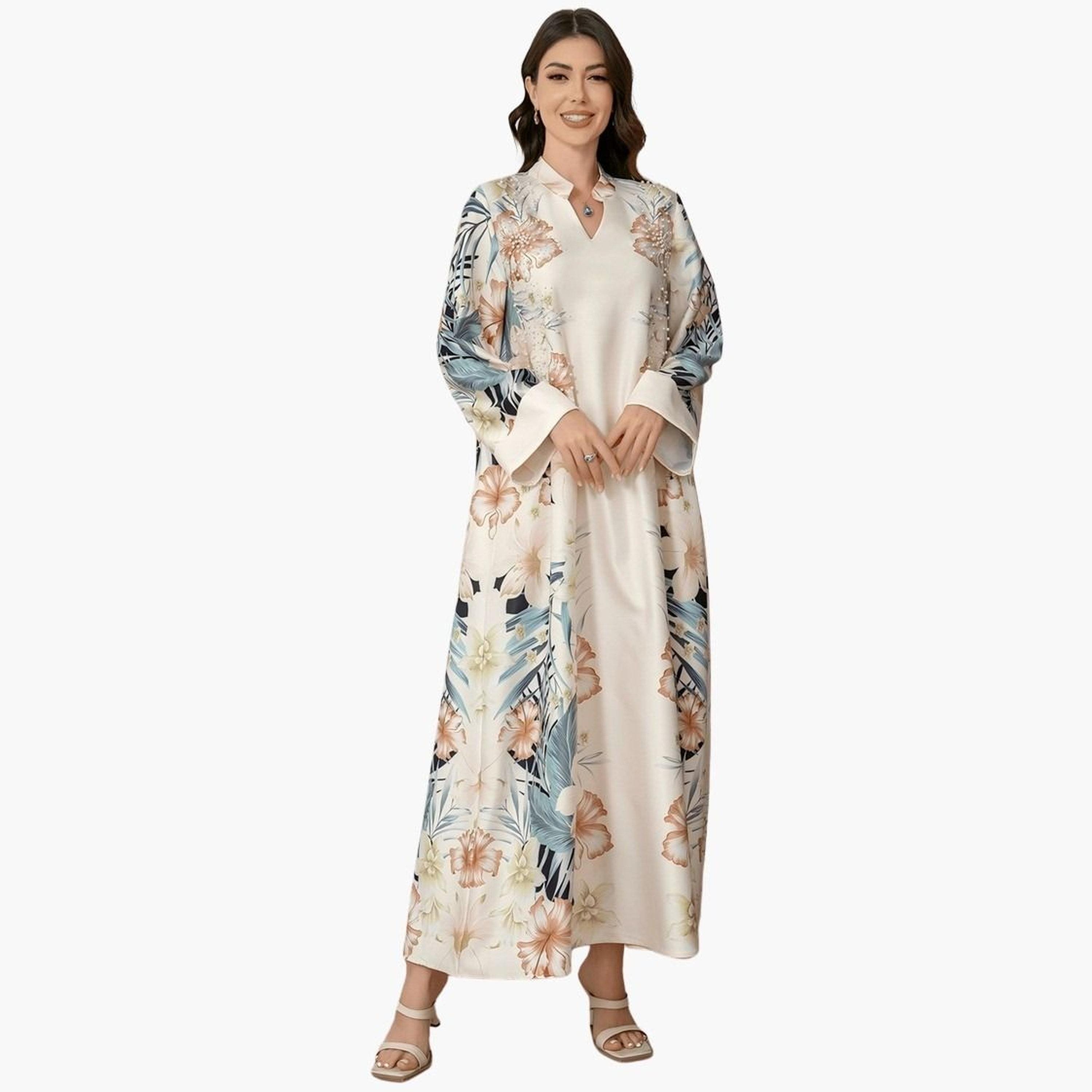 تيك تو - جلابية مزينة مورّدة وتفاصيل لؤلؤ صناعي-women-arabicclothing-jalabiyas-image-1