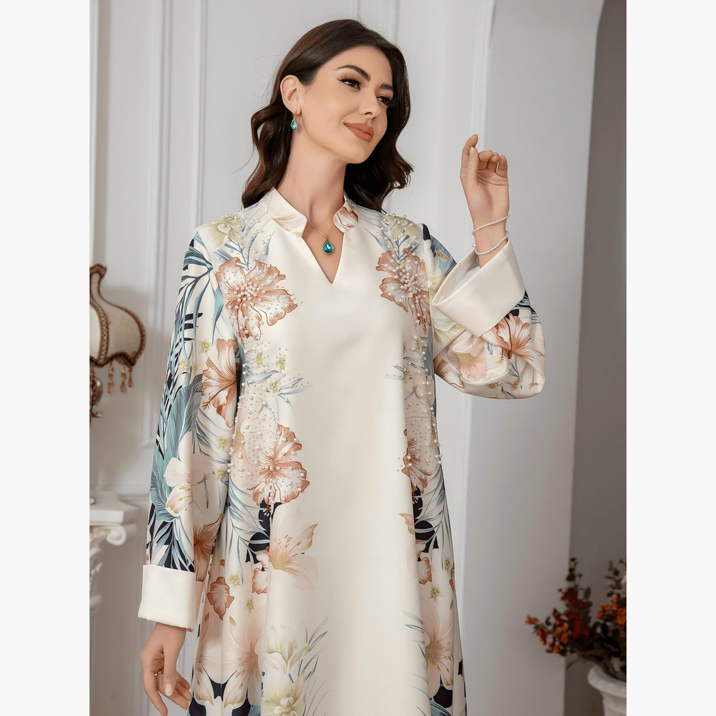 تيك تو - جلابية مزينة مورّدة وتفاصيل لؤلؤ صناعي-women-arabicclothing-jalabiyas-image-3