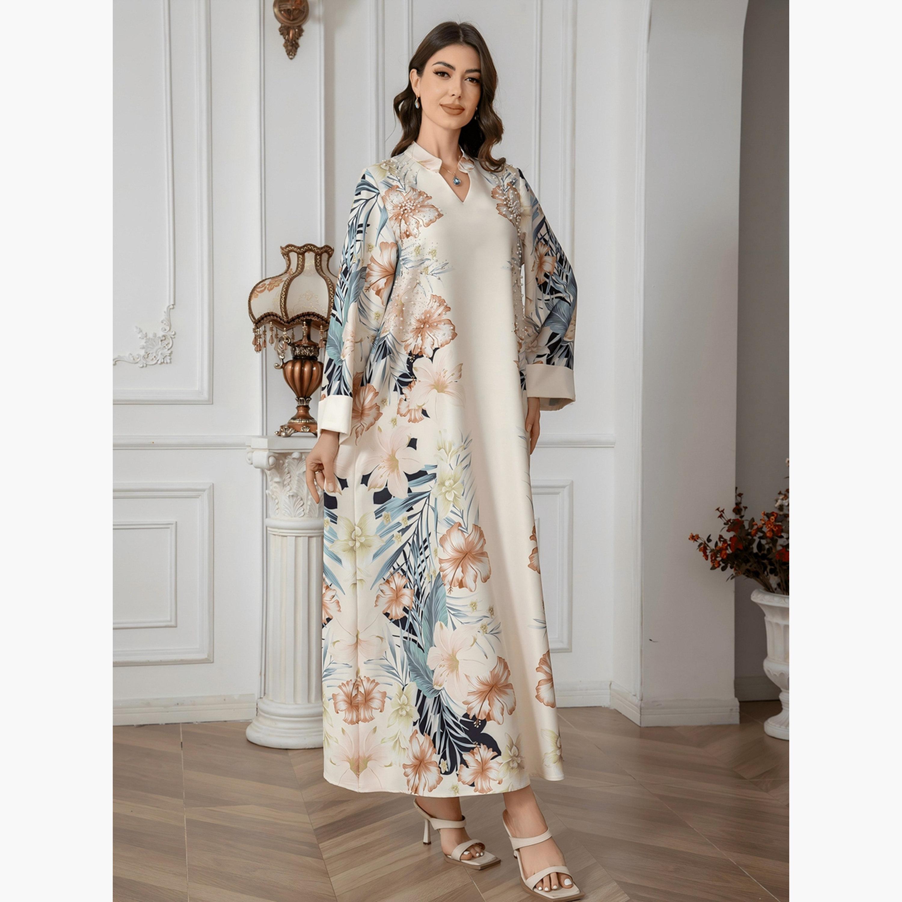 تيك تو - جلابية مزينة مورّدة وتفاصيل لؤلؤ صناعي-women-arabicclothing-jalabiyas-image-5