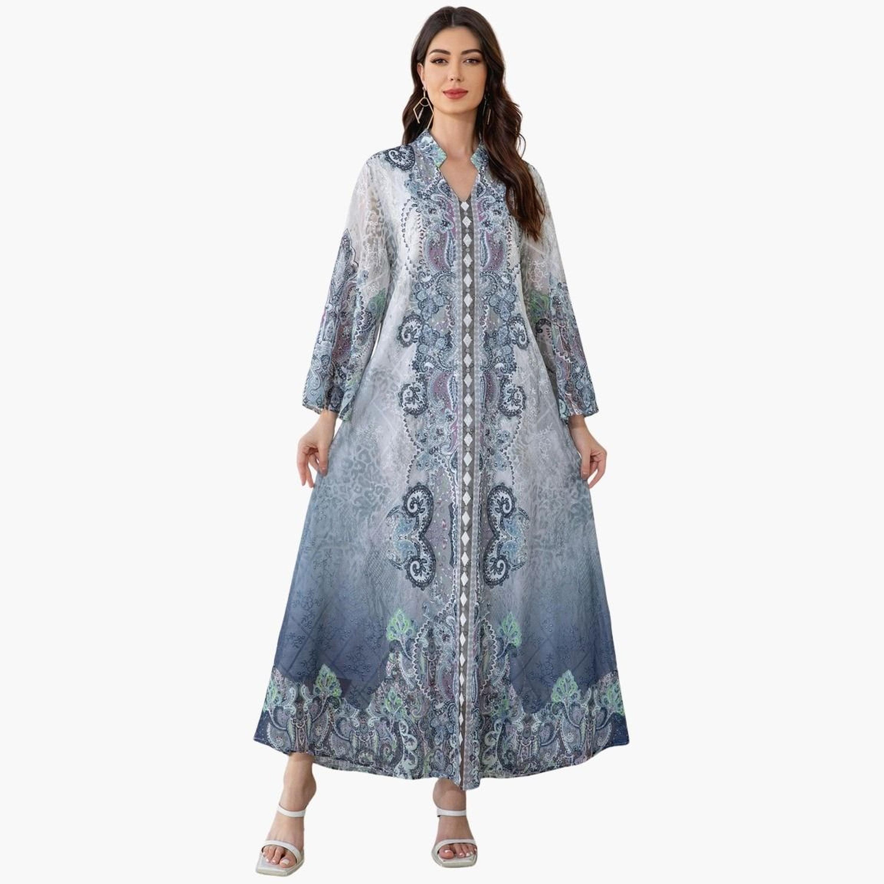 Take Two Printed Embroidery Detail Long Sleeve Jalabiya-women-arabicclothing-jalabiyas-image-1