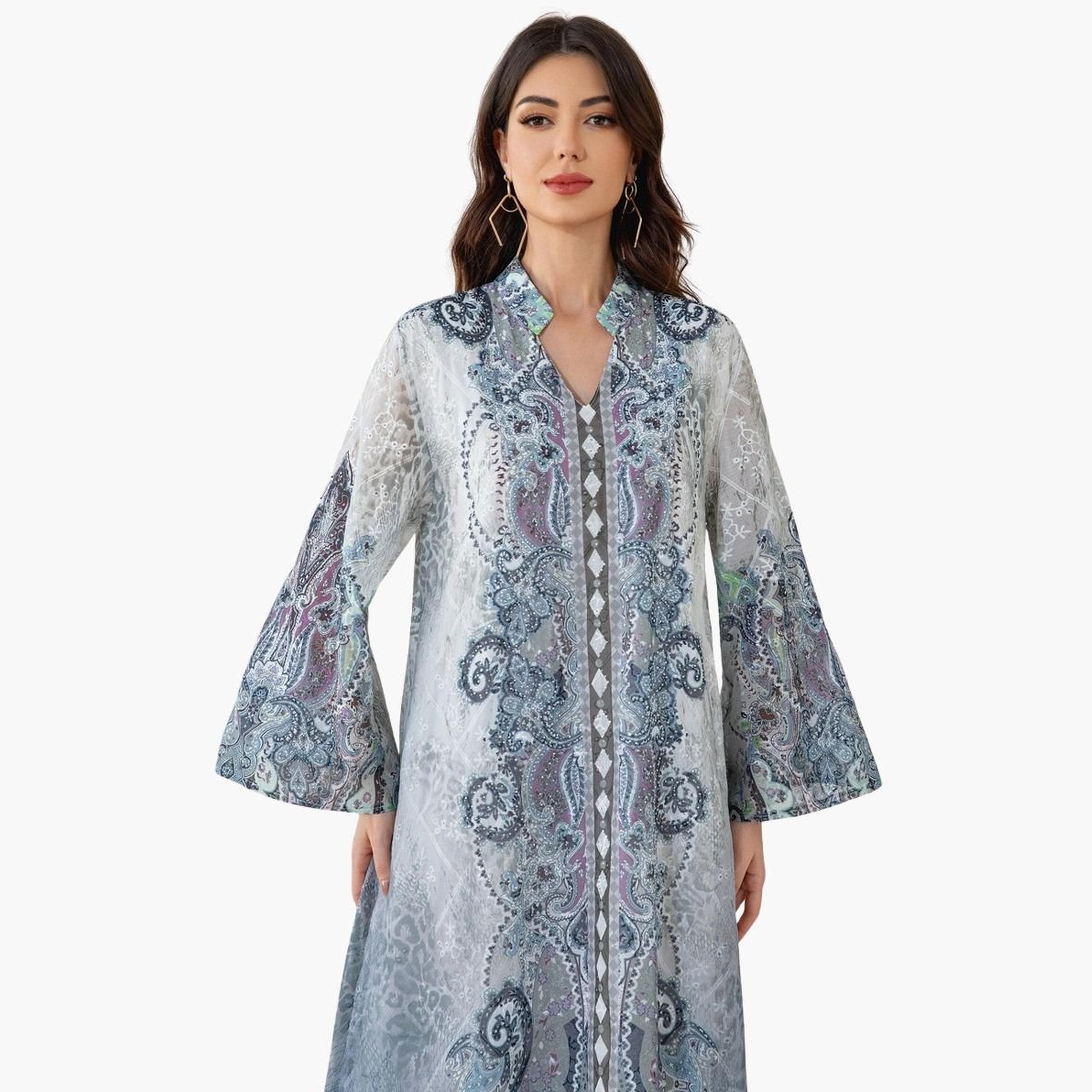 Take Two Printed Embroidery Detail Long Sleeve Jalabiya-women-arabicclothing-jalabiyas-image-2