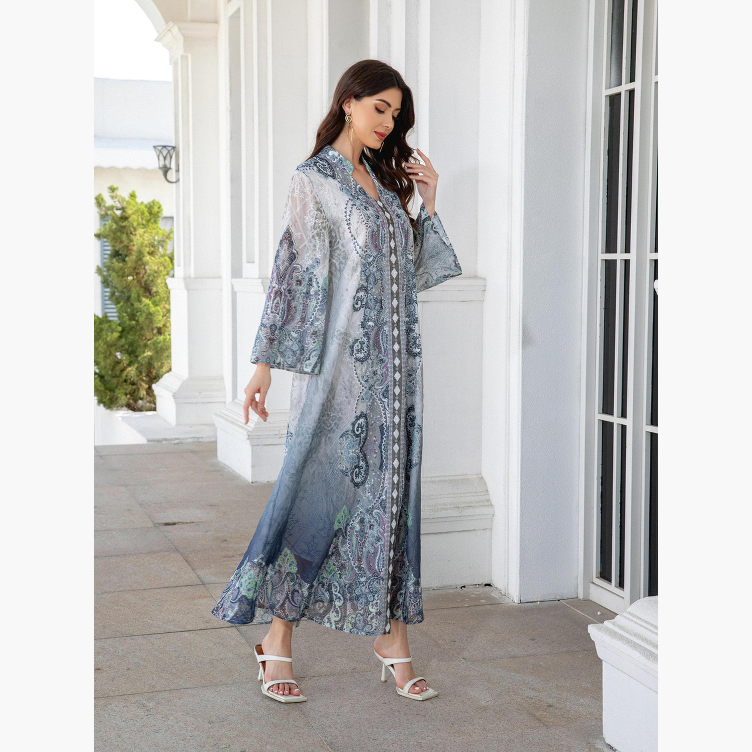 Take Two Printed Embroidery Detail Long Sleeve Jalabiya-women-arabicclothing-jalabiyas-image-3