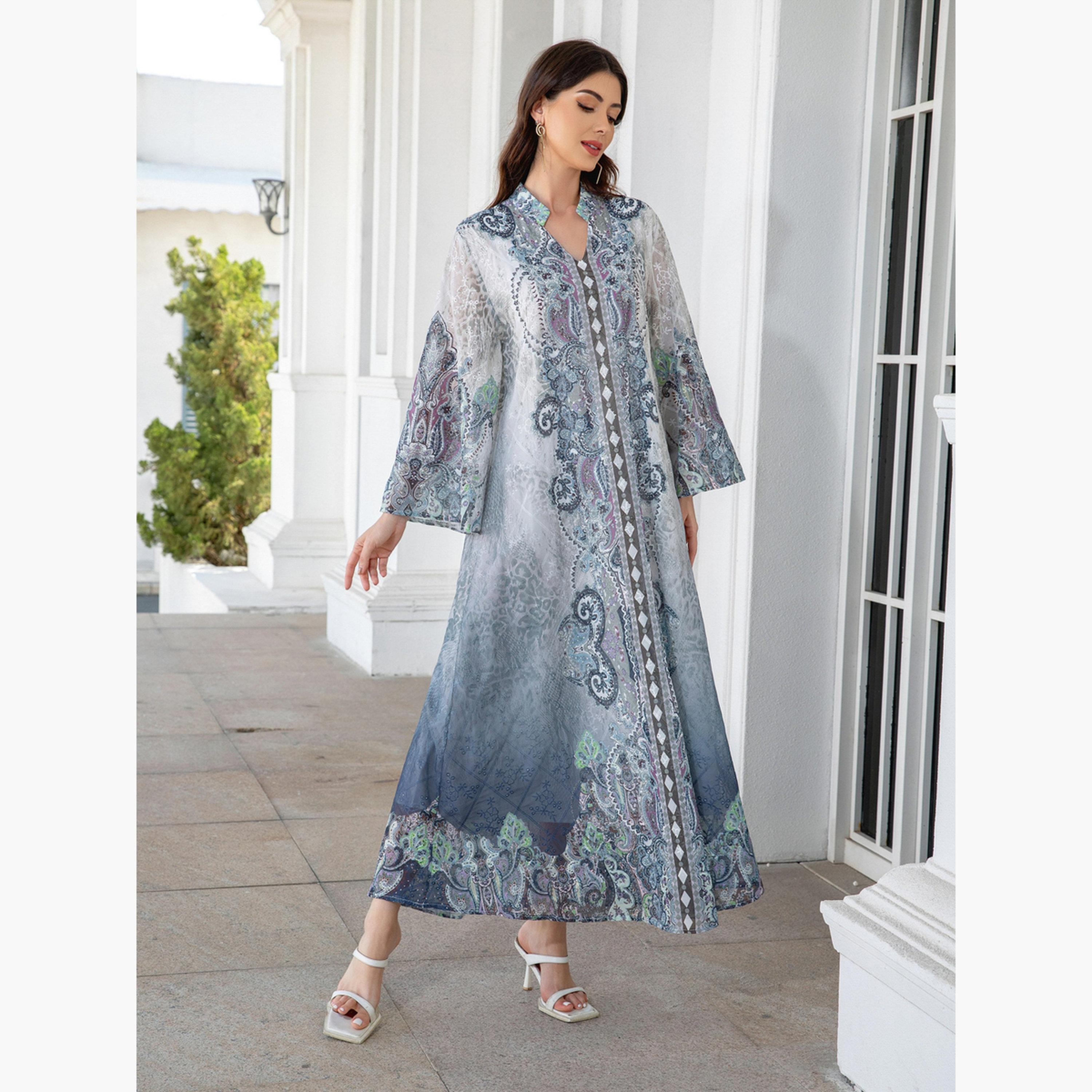 Take Two Printed Embroidery Detail Long Sleeve Jalabiya-women-arabicclothing-jalabiyas-image-4