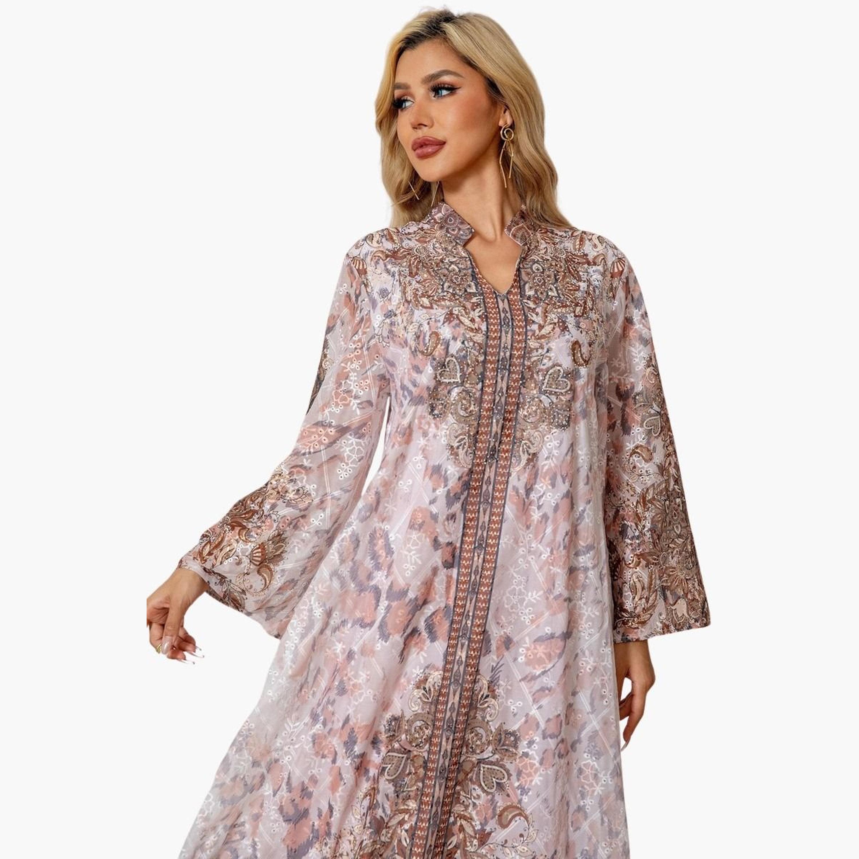 Take Two Printed Embroidery Detail Long Sleeve Jalabiya-women-arabicclothing-jalabiyas-image-2
