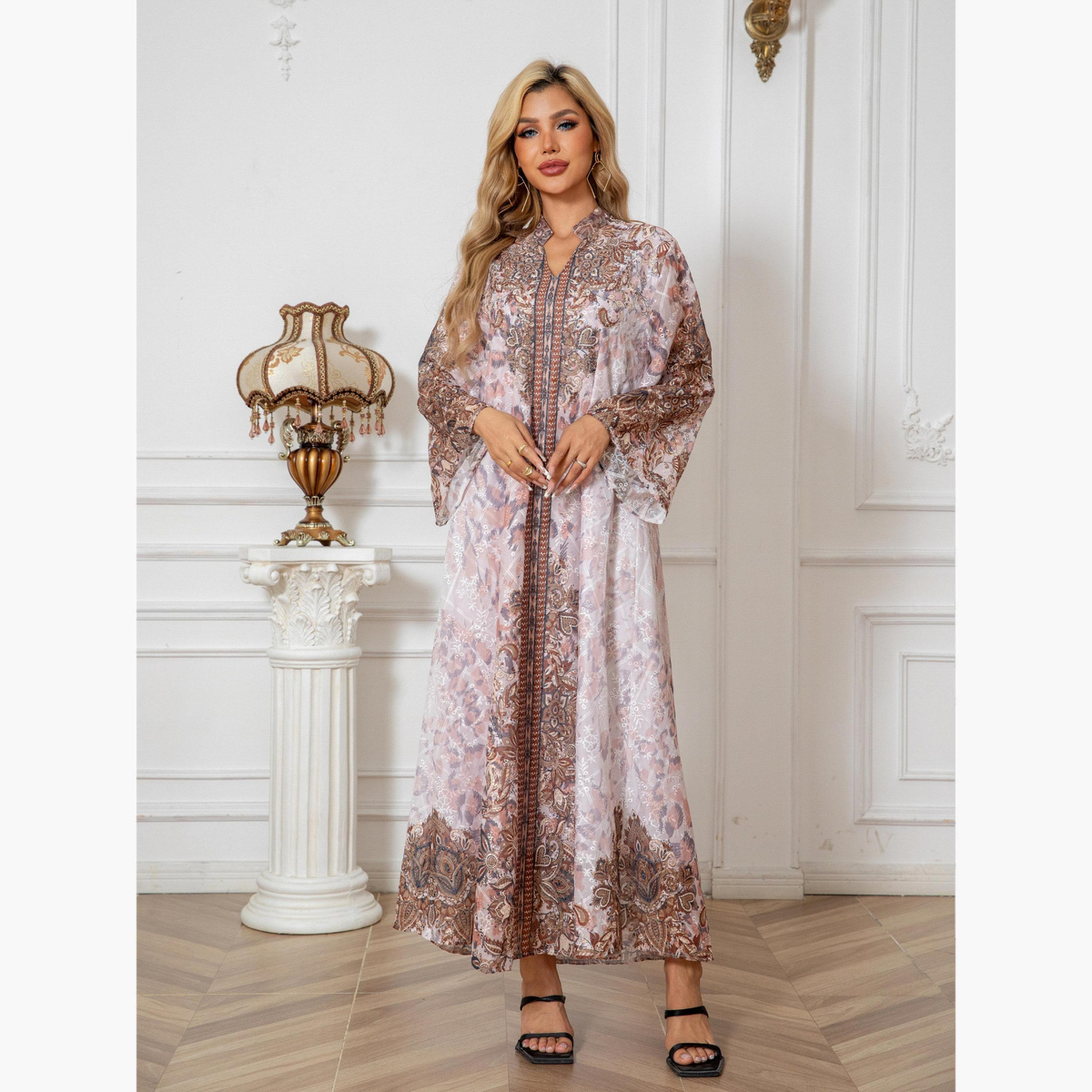 Take Two Printed Embroidery Detail Long Sleeve Jalabiya-women-arabicclothing-jalabiyas-image-5