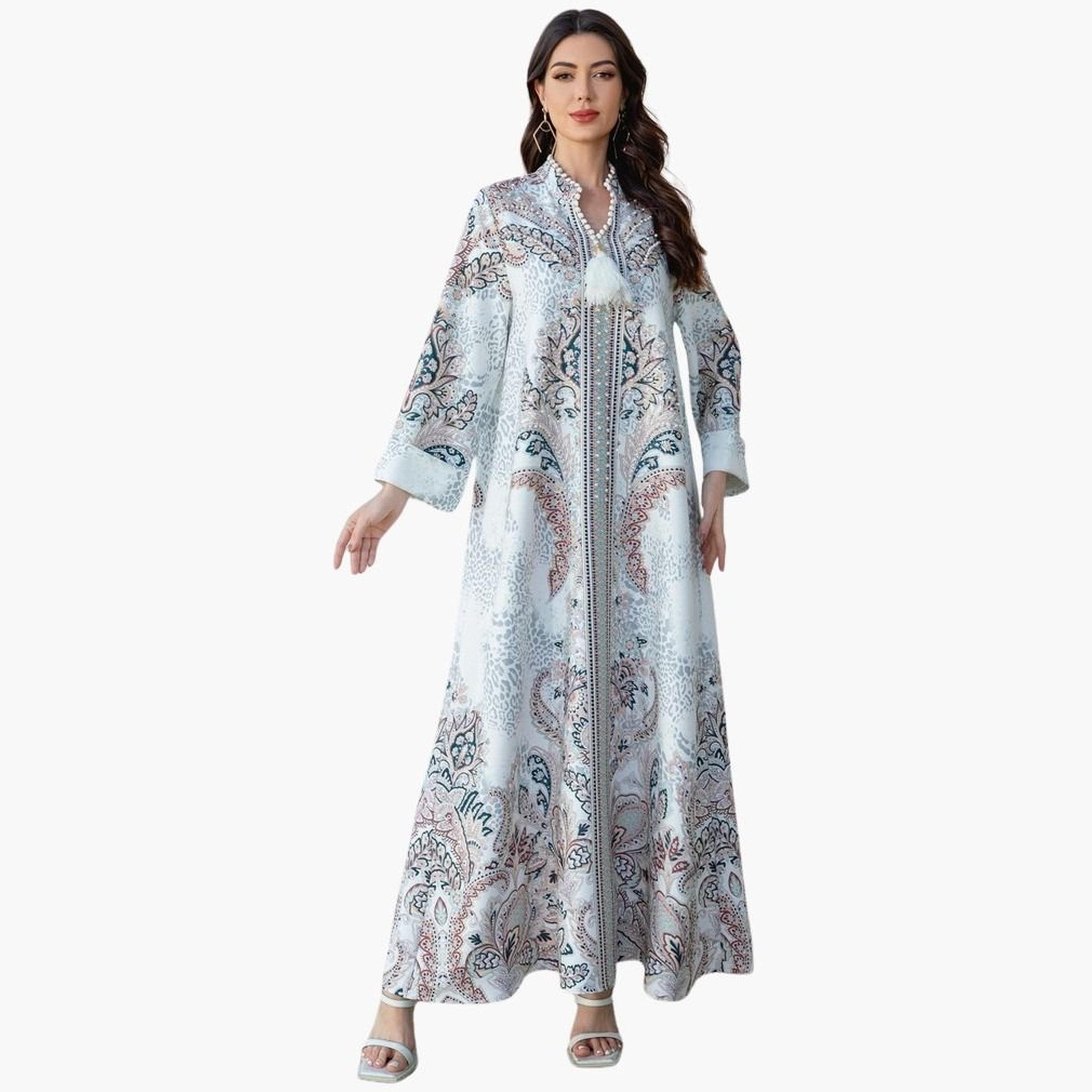 Take Two Printed Embellished Faux Pearl Detail Jalabiya-women-arabicclothing-jalabiyas-image-1