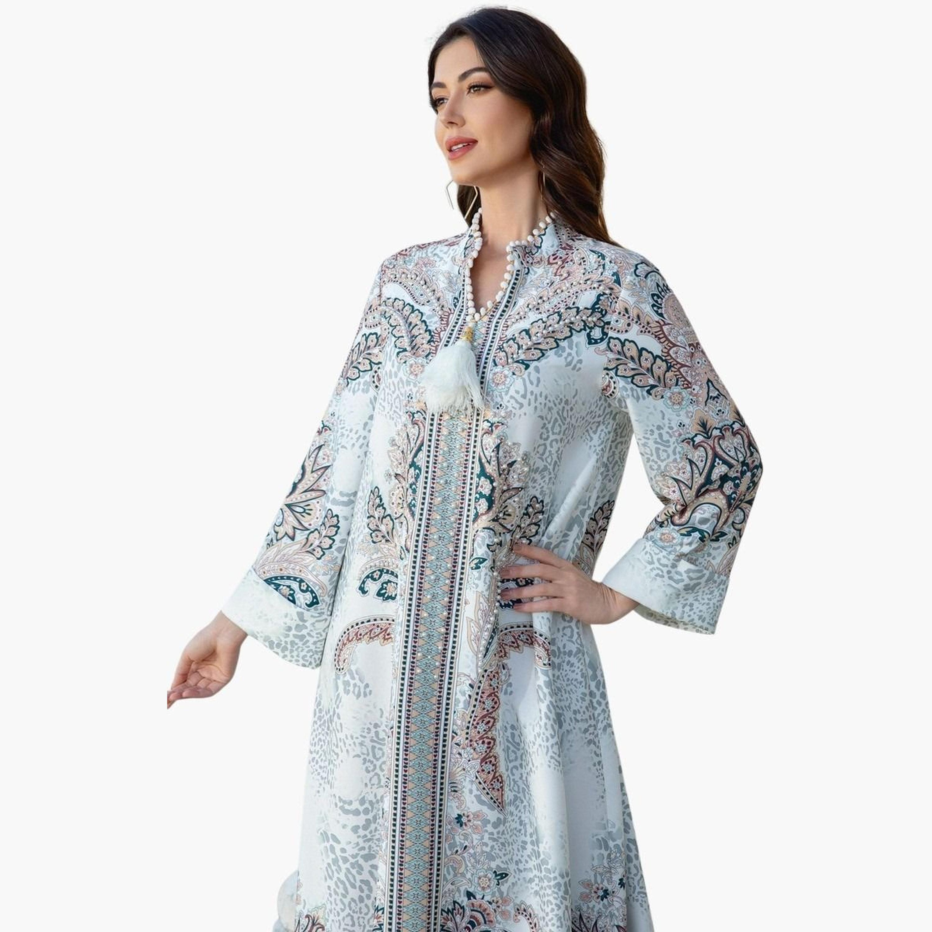 Take Two Printed Embellished Faux Pearl Detail Jalabiya-women-arabicclothing-jalabiyas-image-2