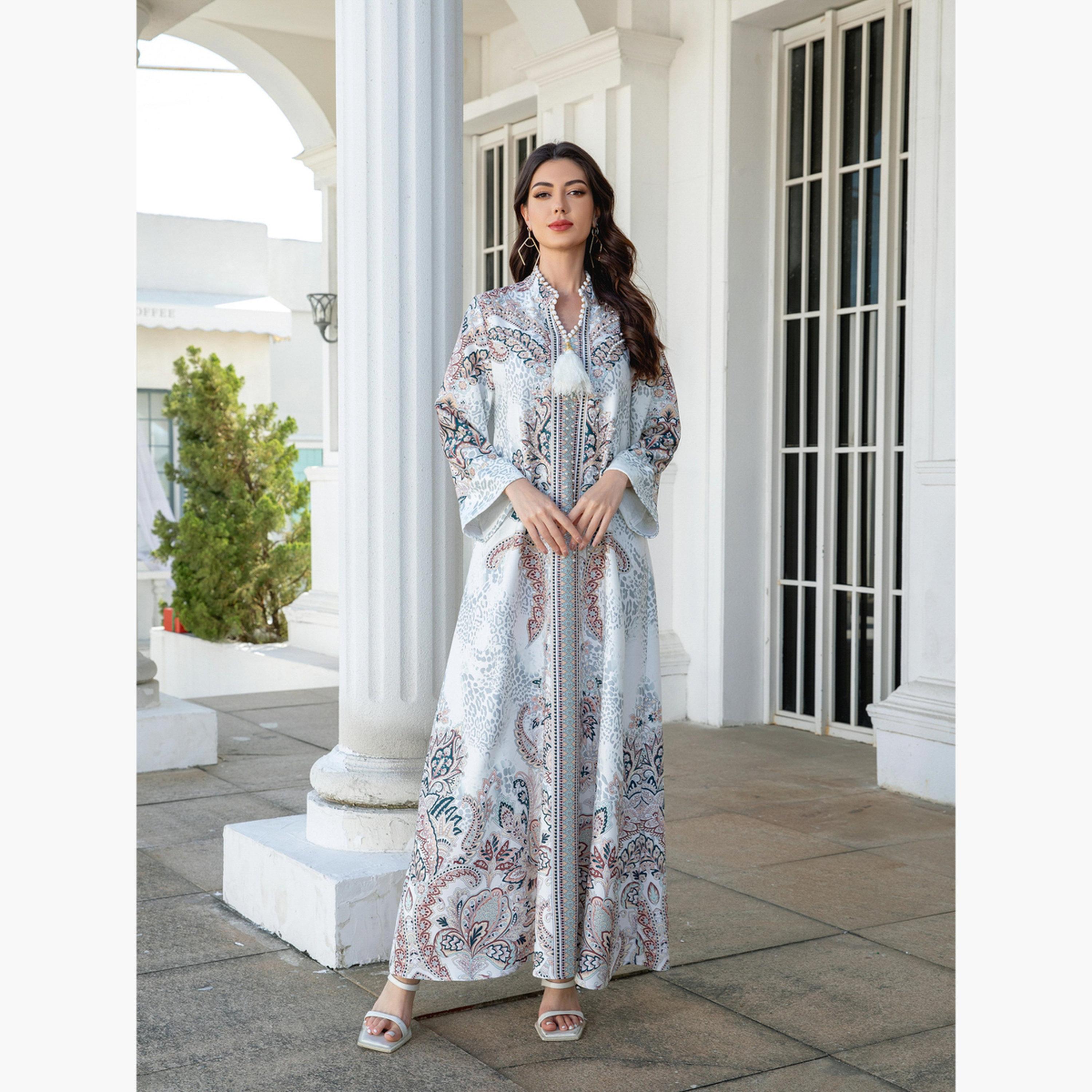 Take Two Printed Embellished Faux Pearl Detail Jalabiya-women-arabicclothing-jalabiyas-image-3