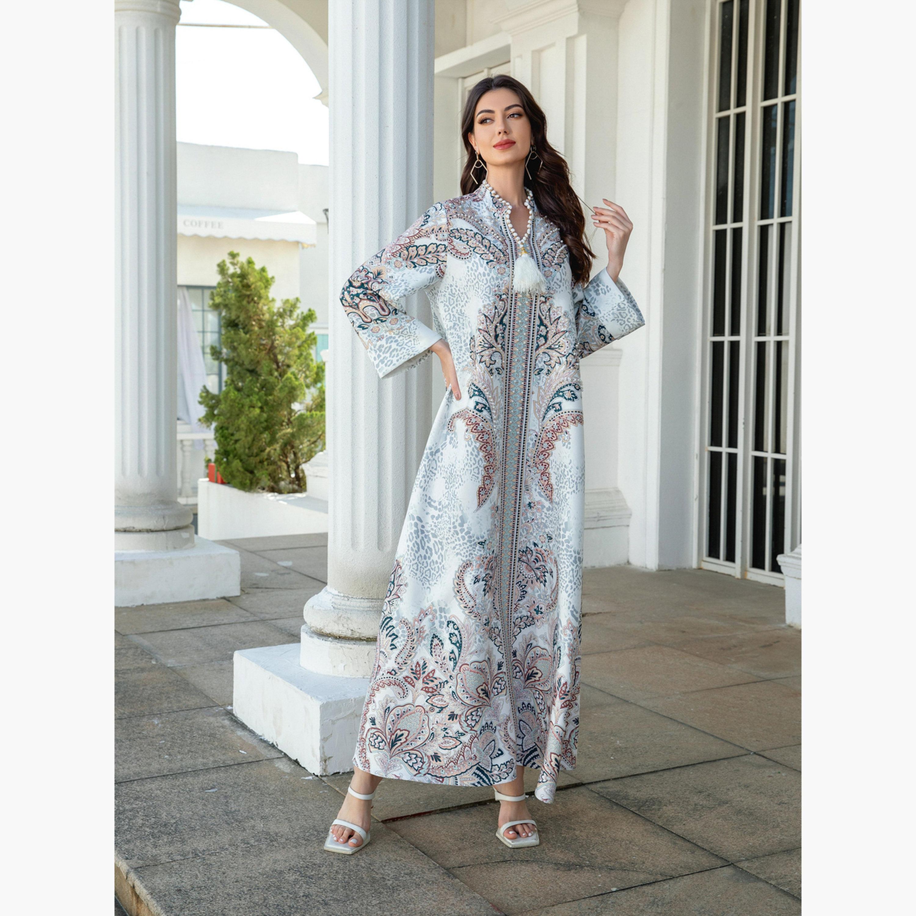 Take Two Printed Embellished Faux Pearl Detail Jalabiya-women-arabicclothing-jalabiyas-image-4