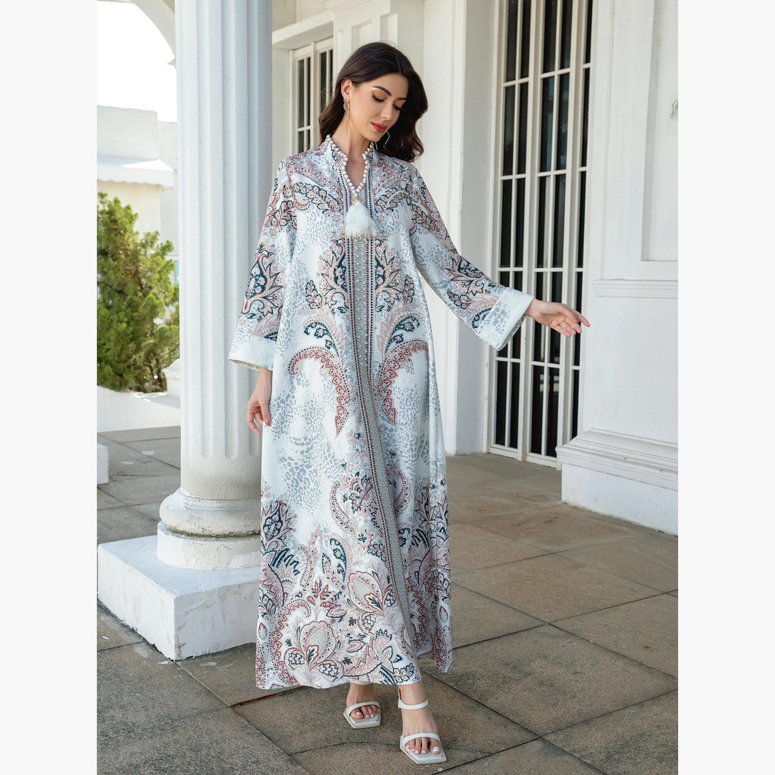 Take Two Printed Embellished Faux Pearl Detail Jalabiya-women-arabicclothing-jalabiyas-image-5