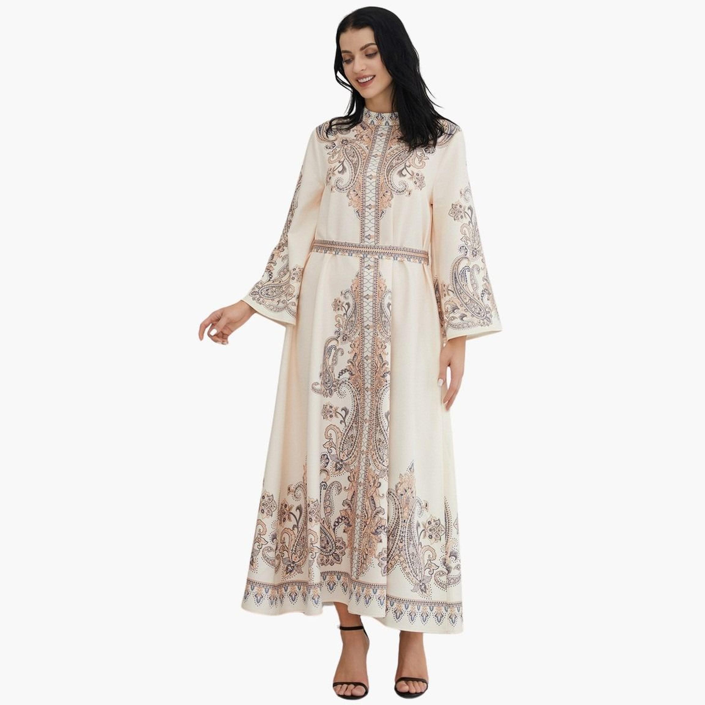 Take Two Printed Embellished High Neck Long Sleeve Jalabiya-women-arabicclothing-jalabiyas-image-1