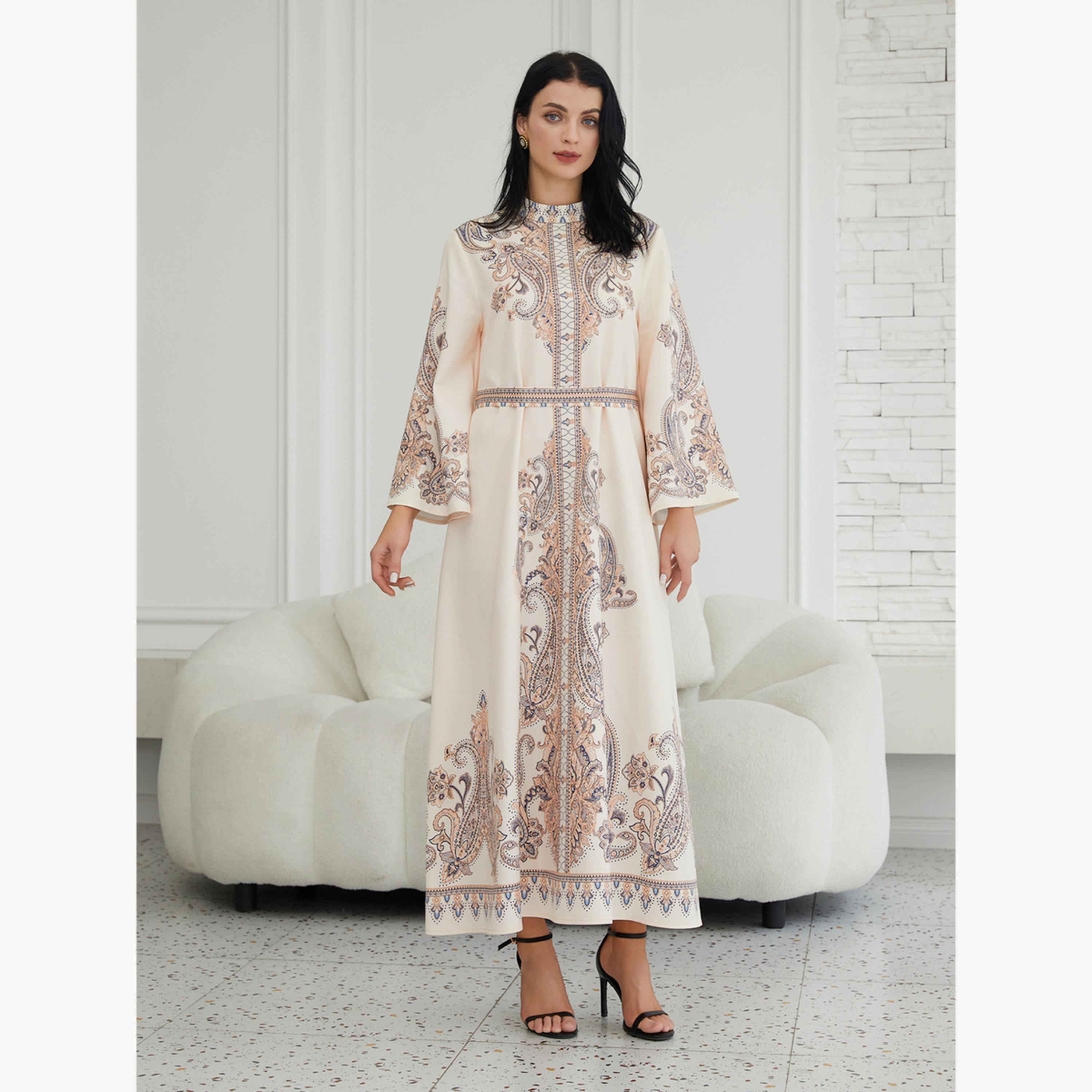 Take Two Printed Embellished High Neck Long Sleeve Jalabiya-women-arabicclothing-jalabiyas-image-3