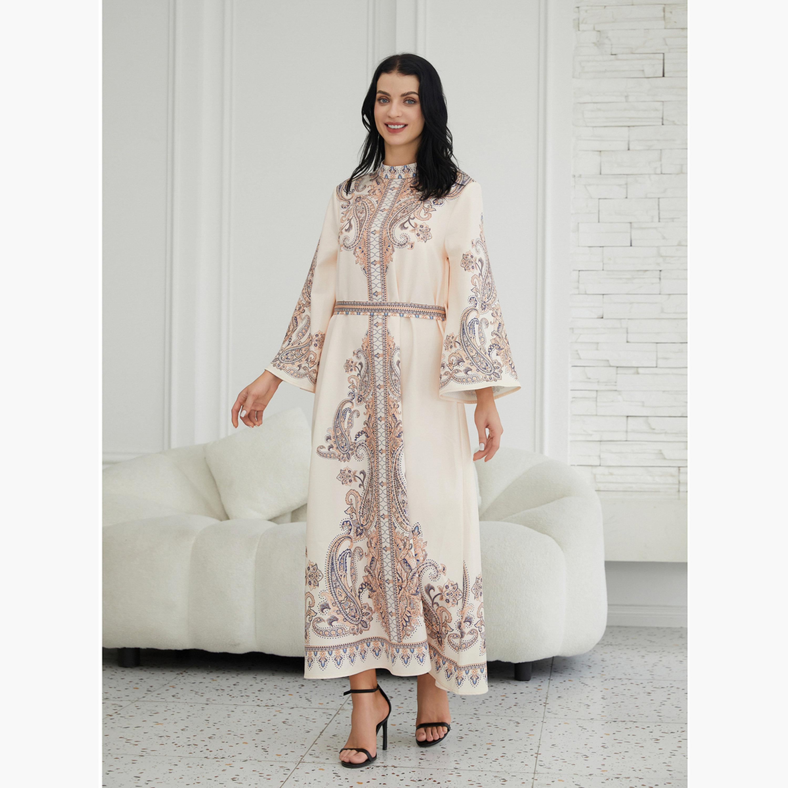Take Two Printed Embellished High Neck Long Sleeve Jalabiya-women-arabicclothing-jalabiyas-image-4