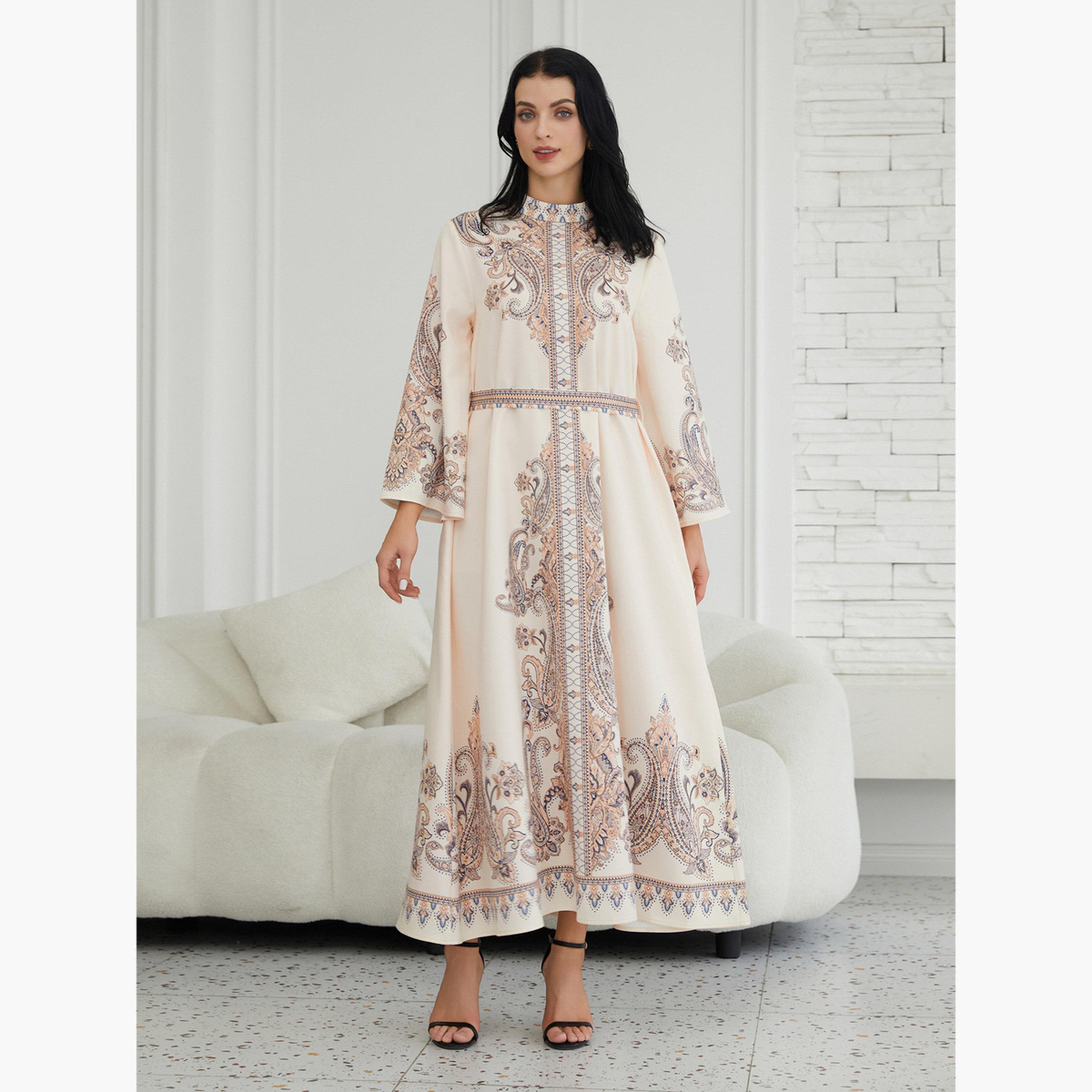 Take Two Printed Embellished High Neck Long Sleeve Jalabiya-women-arabicclothing-jalabiyas-image-5