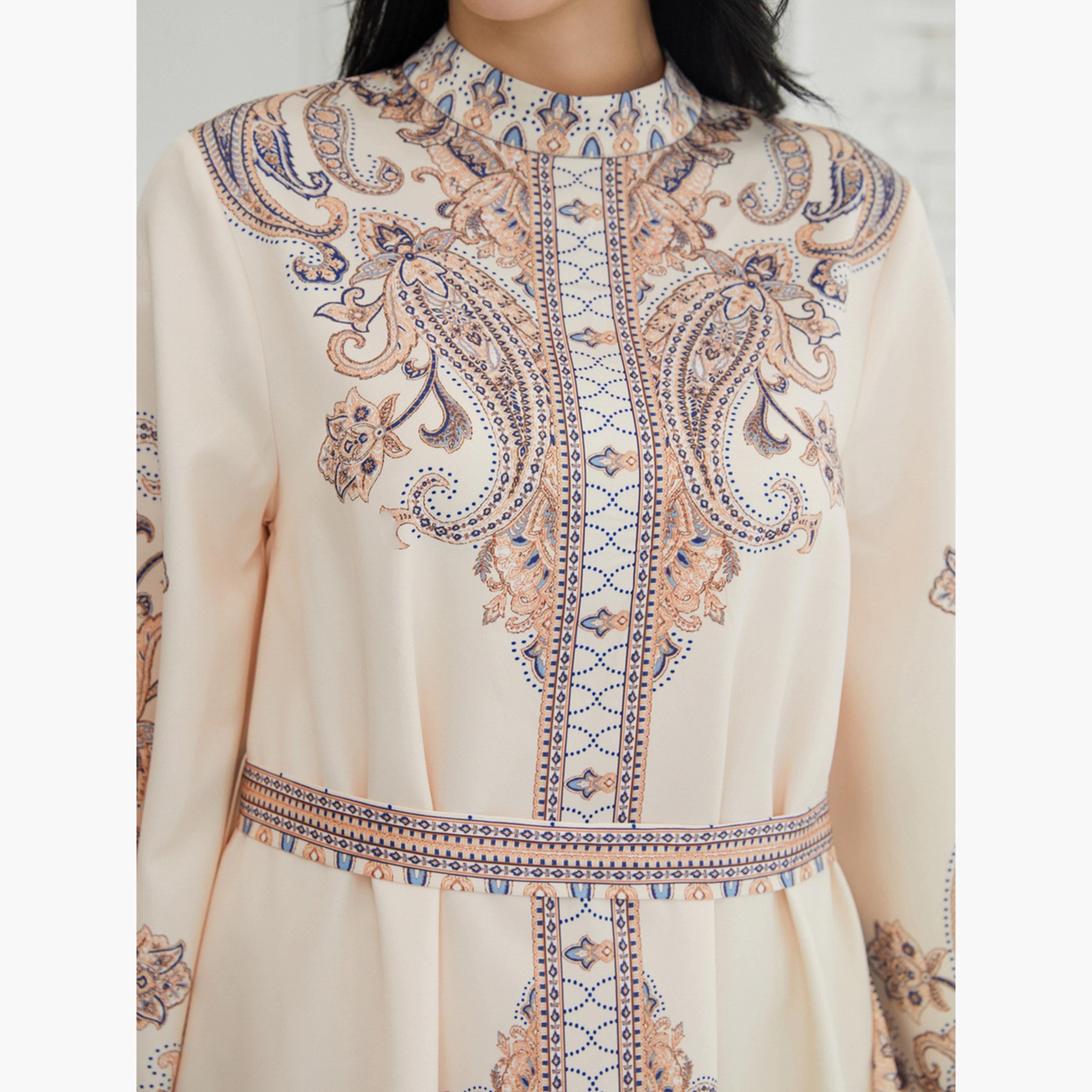 Take Two Printed Embellished High Neck Long Sleeve Jalabiya-women-arabicclothing-jalabiyas-image-6