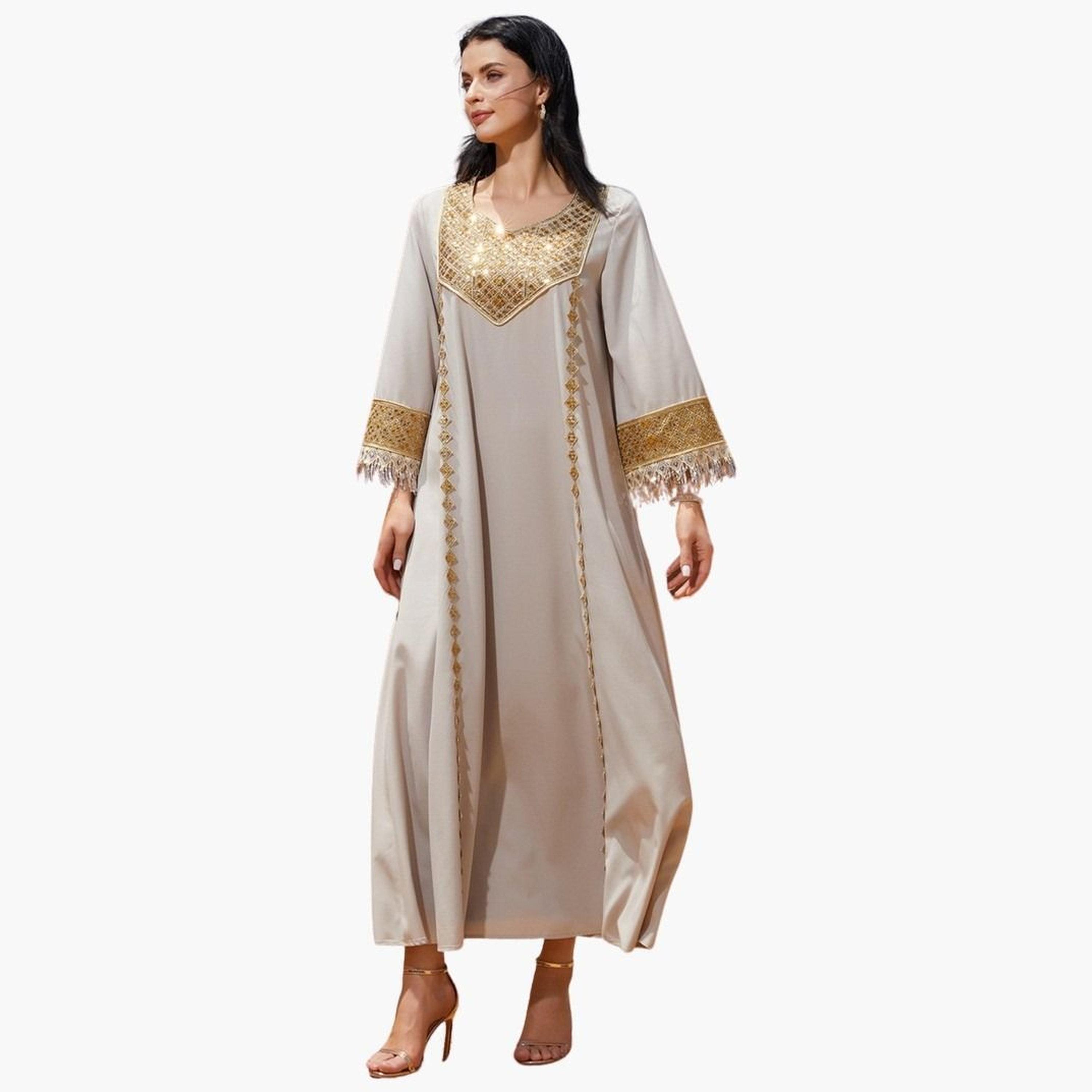 Take Two Sequined Embellished Sleeve Tassel Detail Jalabiya-women-arabicclothing-jalabiyas-image-1